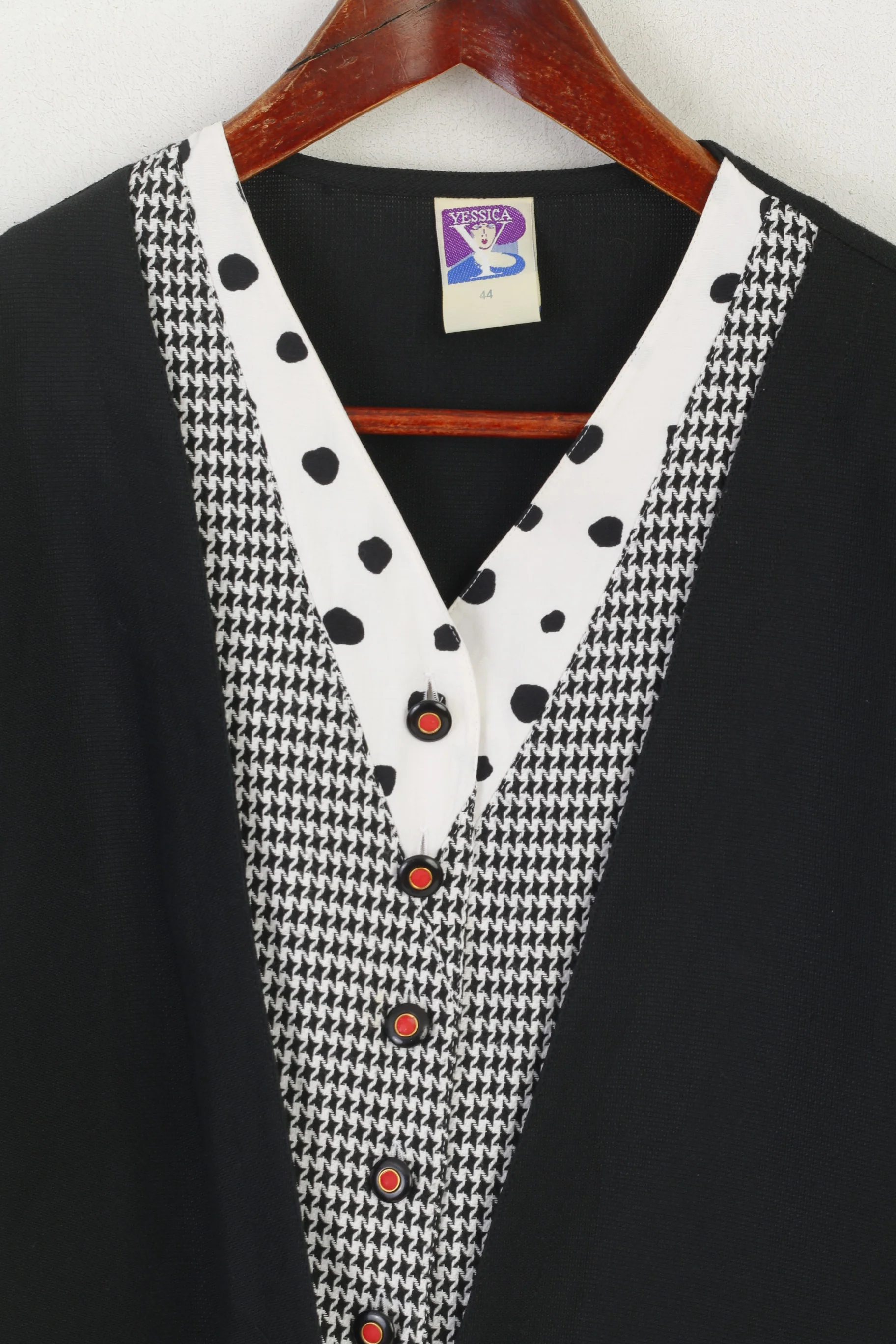 C&A Jessica Women 44 XL Shirt Black Viscose Vintage V Neck Shoulder Pads Top - Image 2