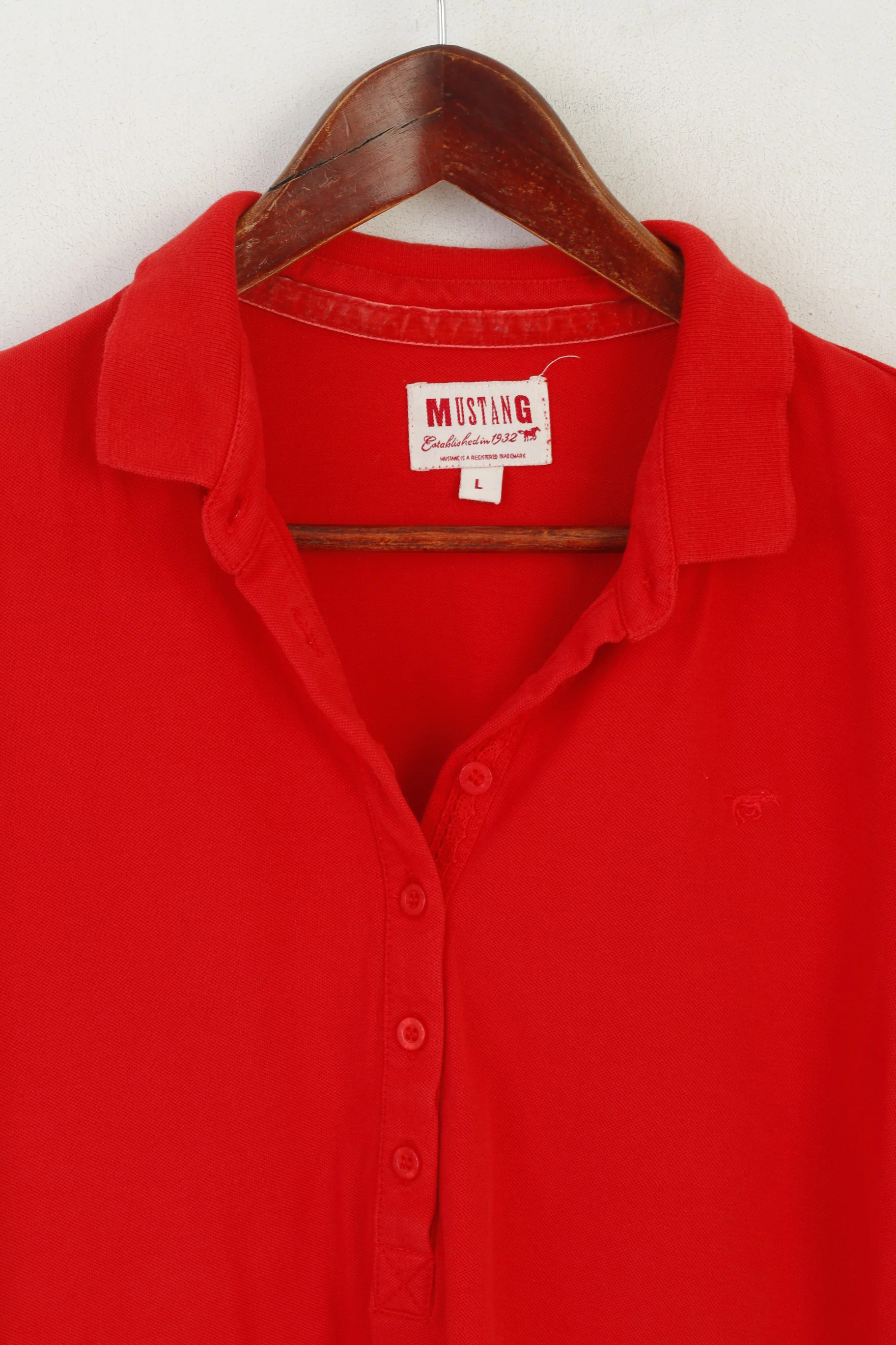 Mustang Women L Polo Shirt Red Cotton Stretch Short Sleeve Vintage Classic Top - Image 2