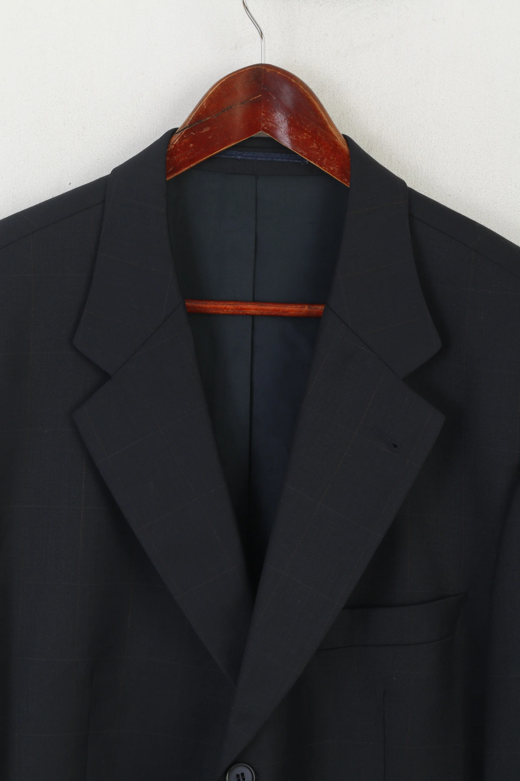 SARAR Men 56 46 Blazer Navy Check Wool Lanificio in Italy Single Breasted Jacket - Image 2