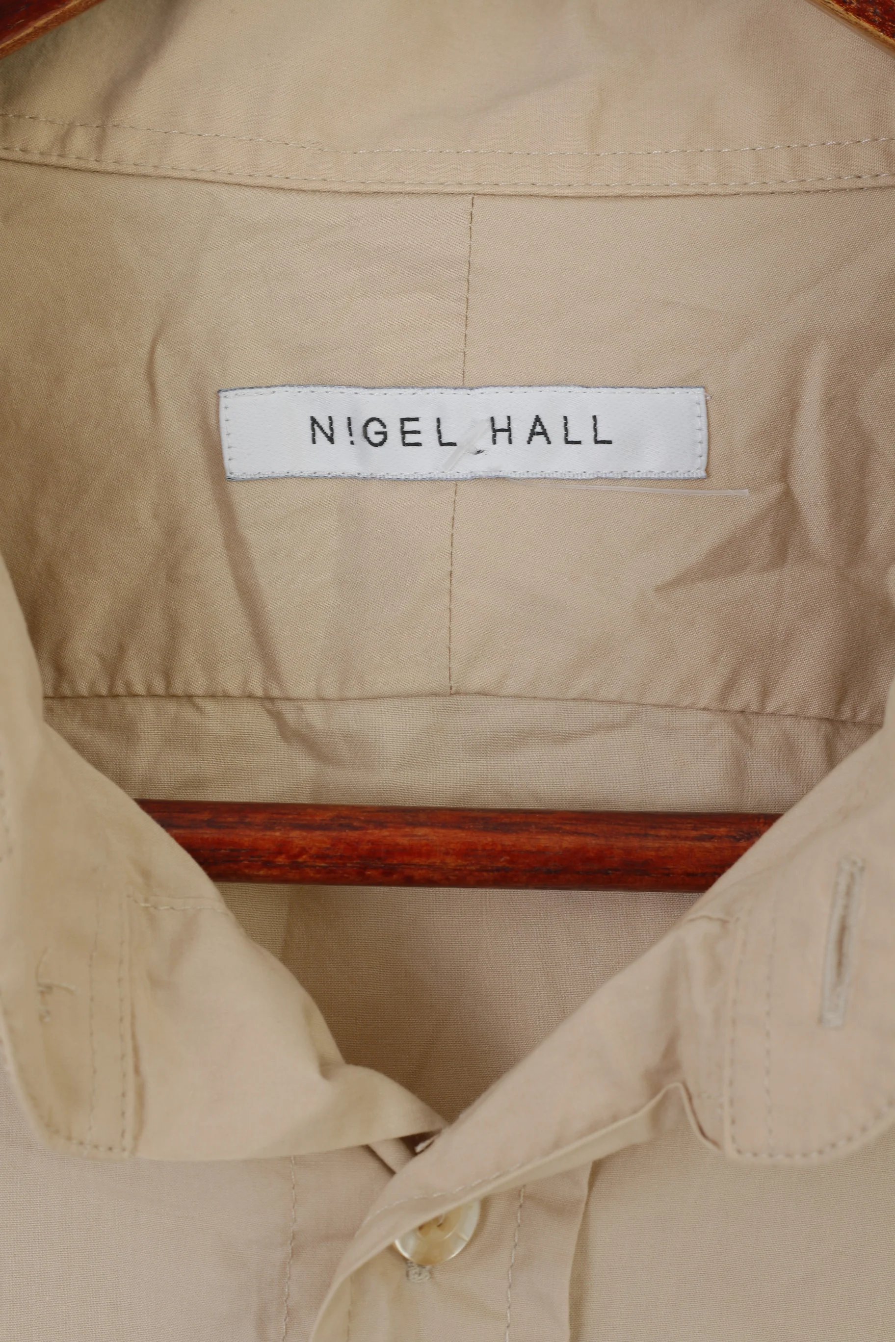 Nigel Hall Men XL Casual Shirt Beige Cotton Emroidered Long Sleeve Top - Image 4