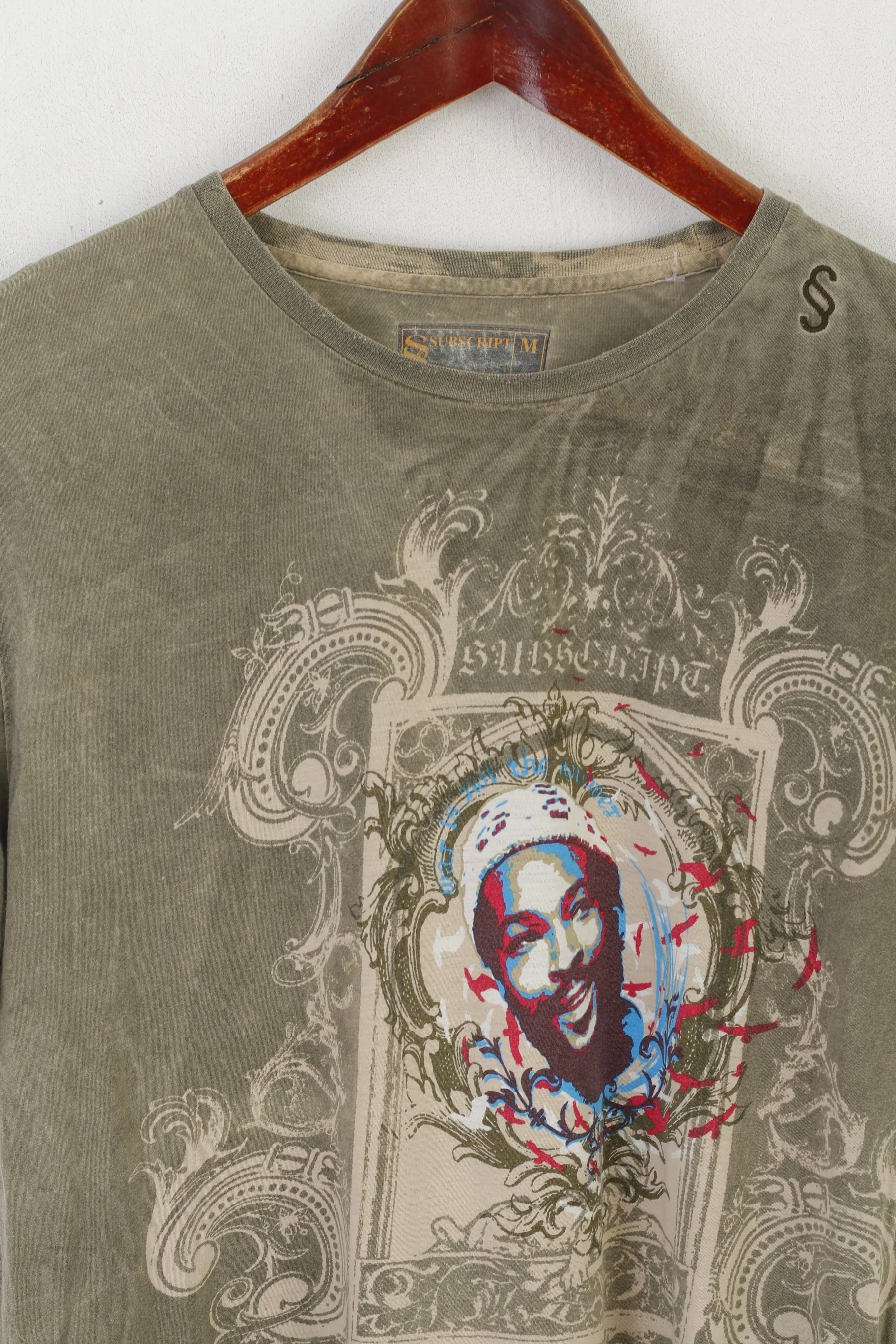 Subscript Men M Shirt Khaki Cotton Faded Marvin Gaye War Is nNot the Answer Top - Image 2