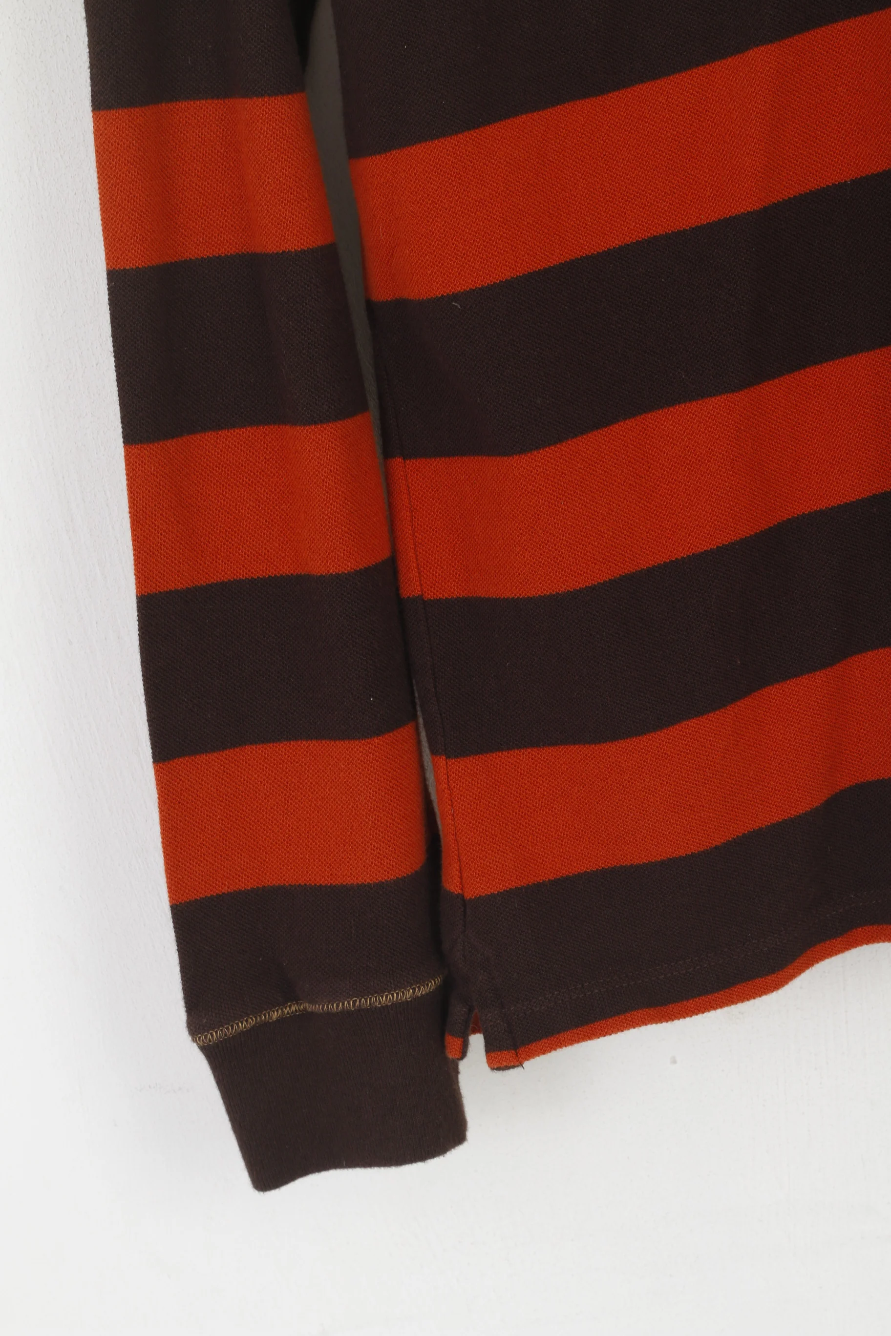 Kitaro Men L Polo Shirt Brown Phoenix Flight School Striped Cotton Long Sleeve Top - Image 3