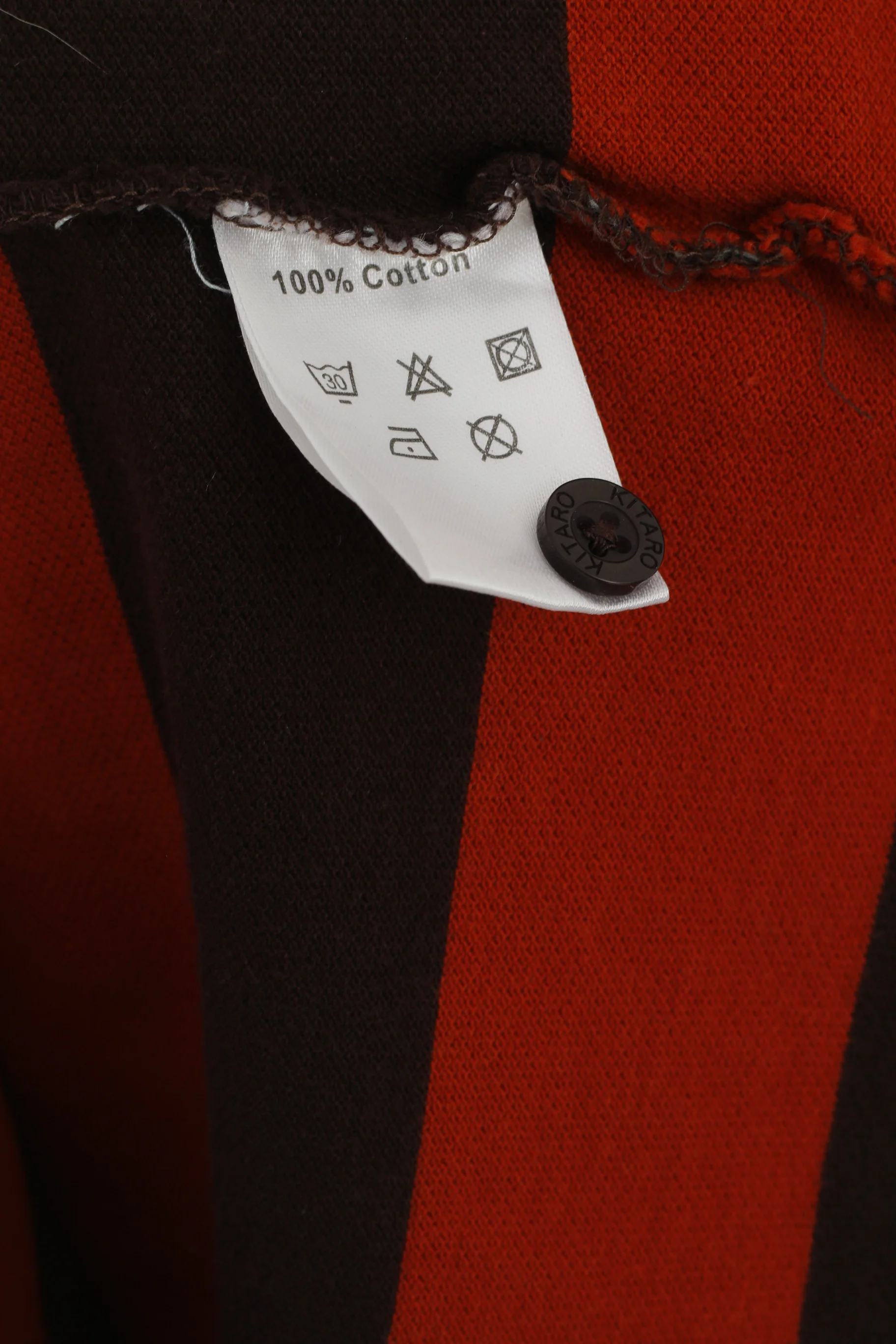 Kitaro Men L Polo Shirt Brown Phoenix Flight School Striped Cotton Long Sleeve Top - Image 5