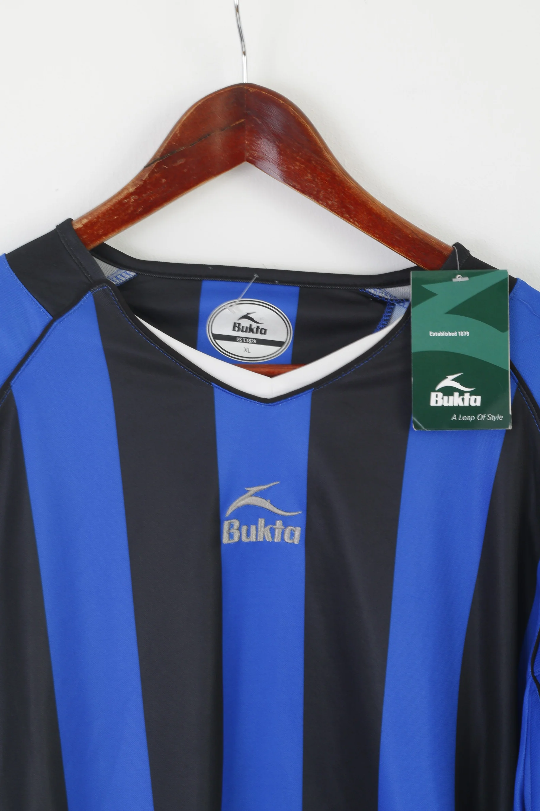 New Bukta Men XL Long Sleeved Shirt Blue Striped Sportswear Football Jersey Top - Image 2