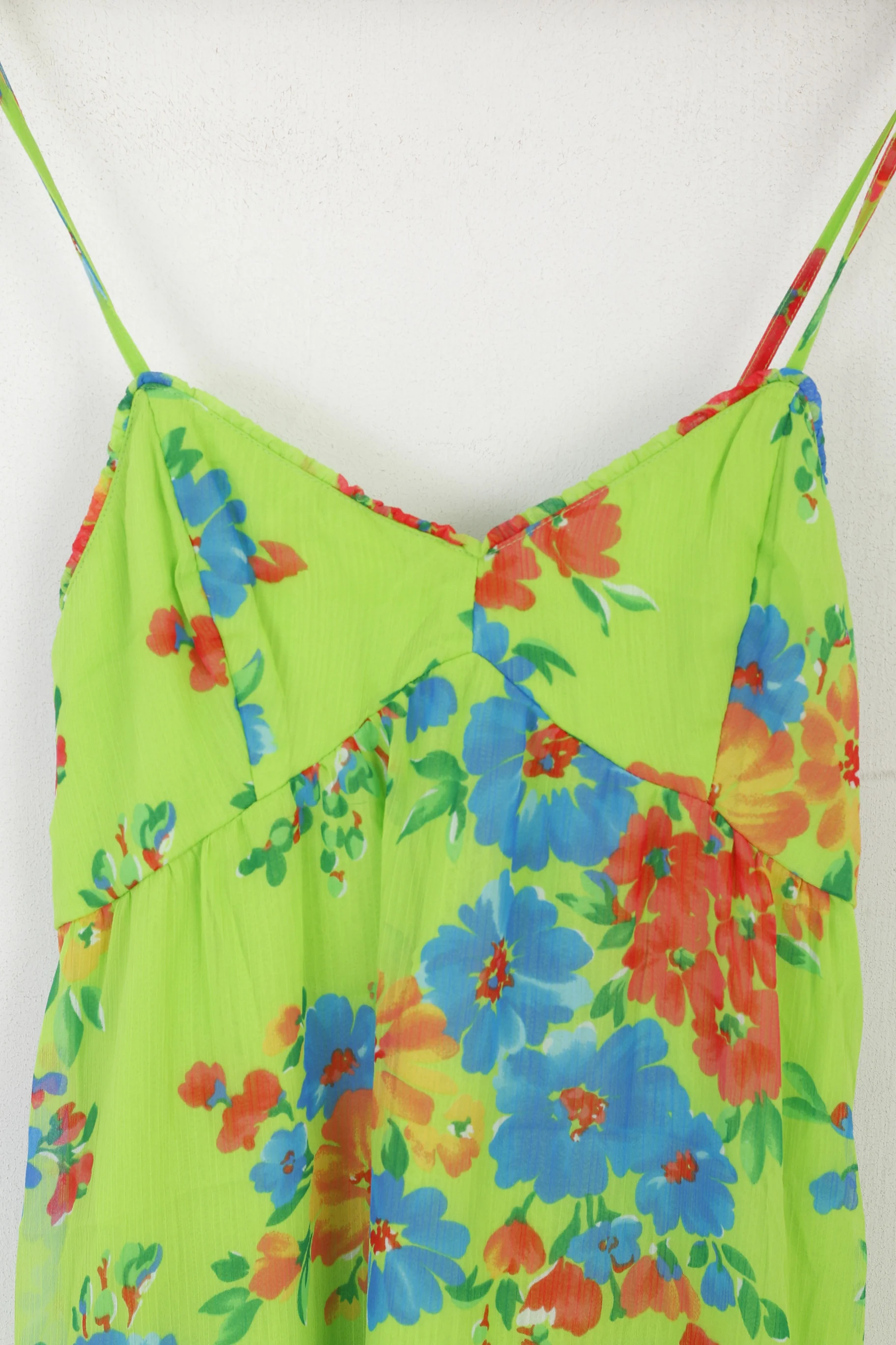 Hollister California Women S Shirt Green Neon Floral Tank Top Summer Blouse - Image 2