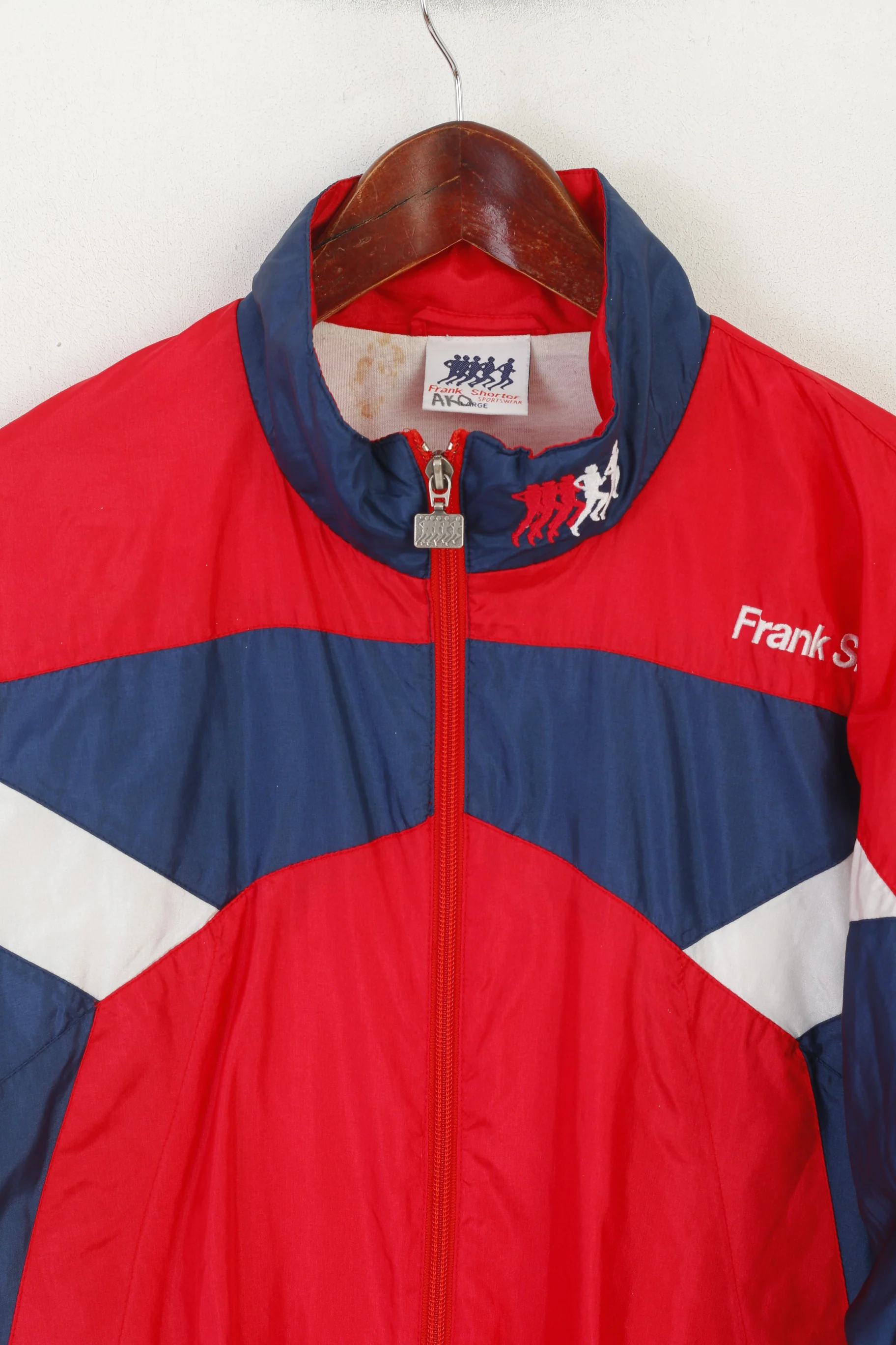 Frank Shorter Sportswear Men L Jacket Red Vintage Shiny Zip Up Run Track Top - Image 2