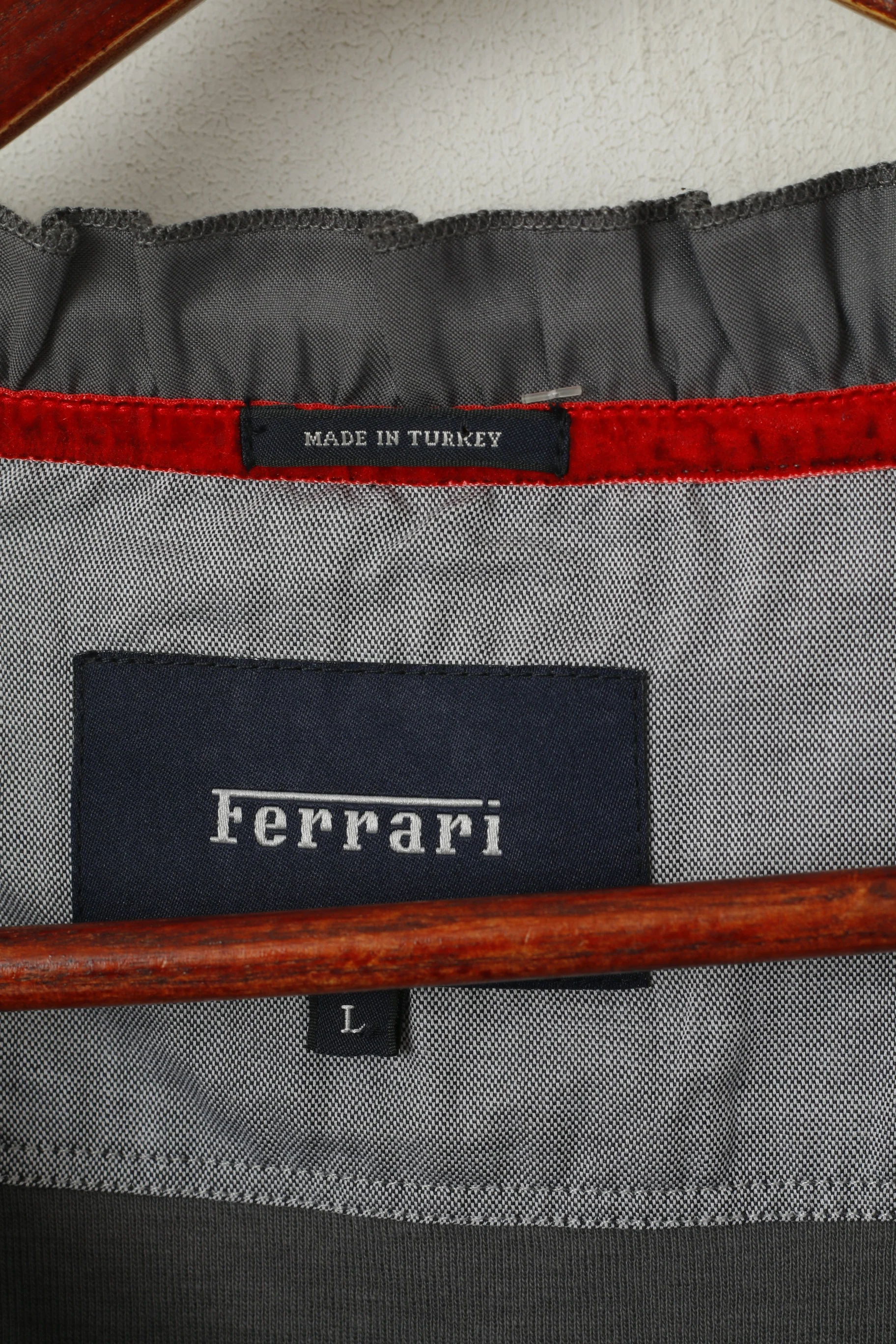 Ferrari Women L Shirt Grey Crew Neck Cotton Frills Classic Logo Plain Top - Image 3