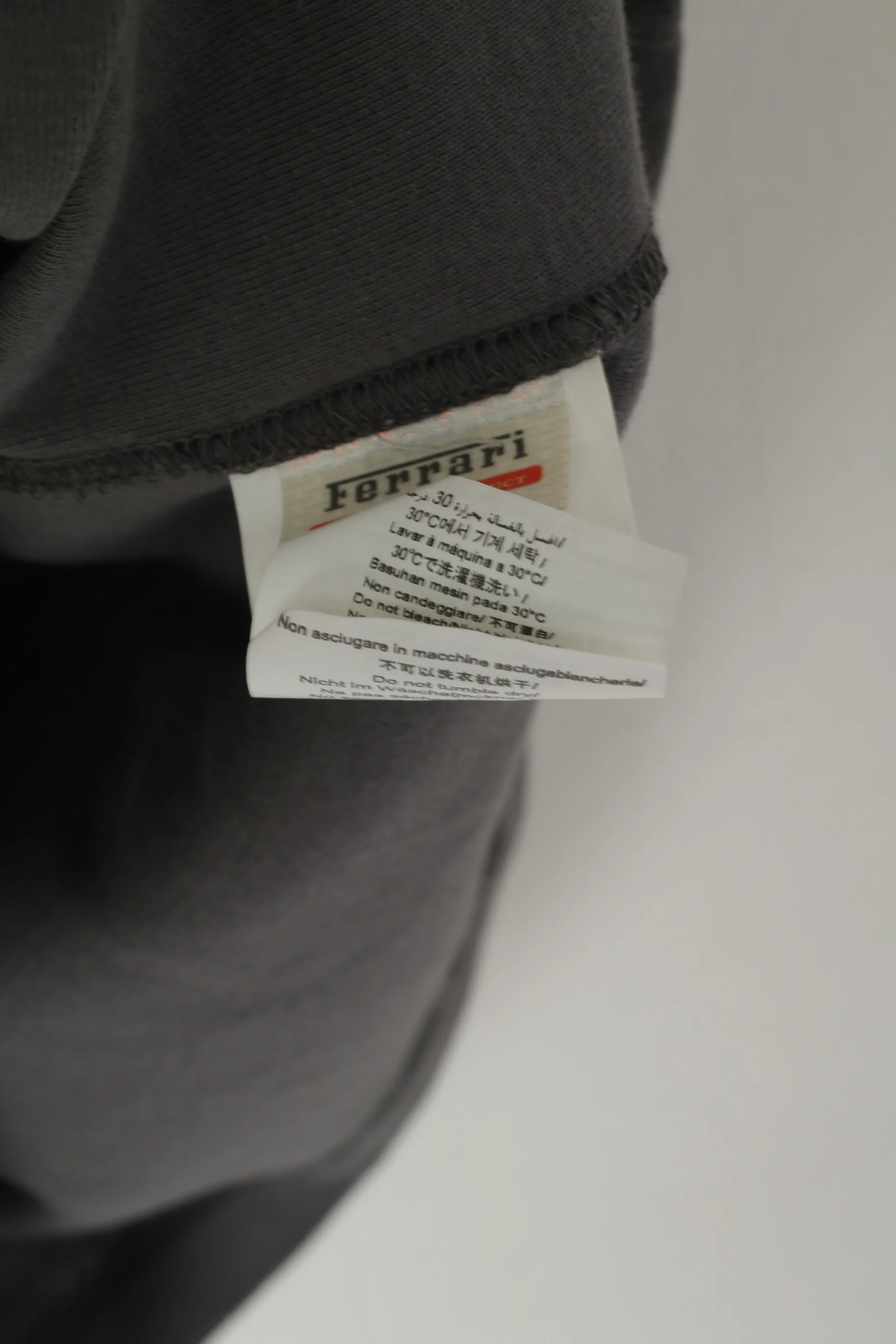 Ferrari Women L Shirt Grey Crew Neck Cotton Frills Classic Logo Plain Top - Image 4