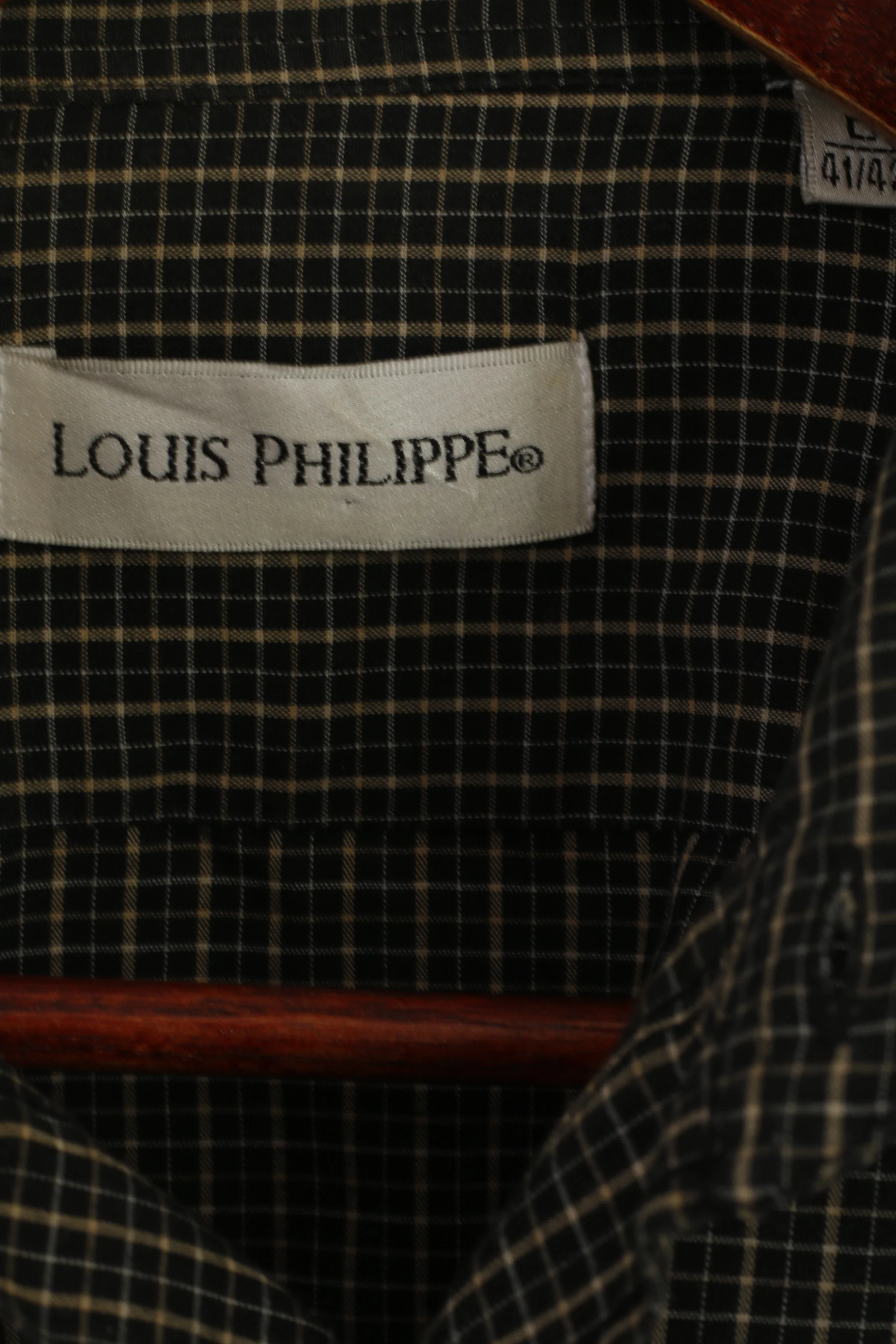 Louis Philippe Men L Casual Shirt Black Check Cotton Pocket Long Sleeve Retro Top - Image 3