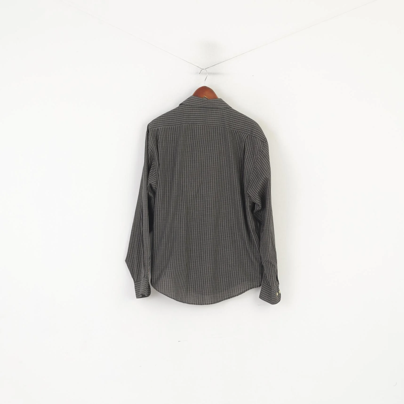 Louis Philippe Men L Casual Shirt Black Check Cotton Pocket Long Sleeve Retro Top - Image 5