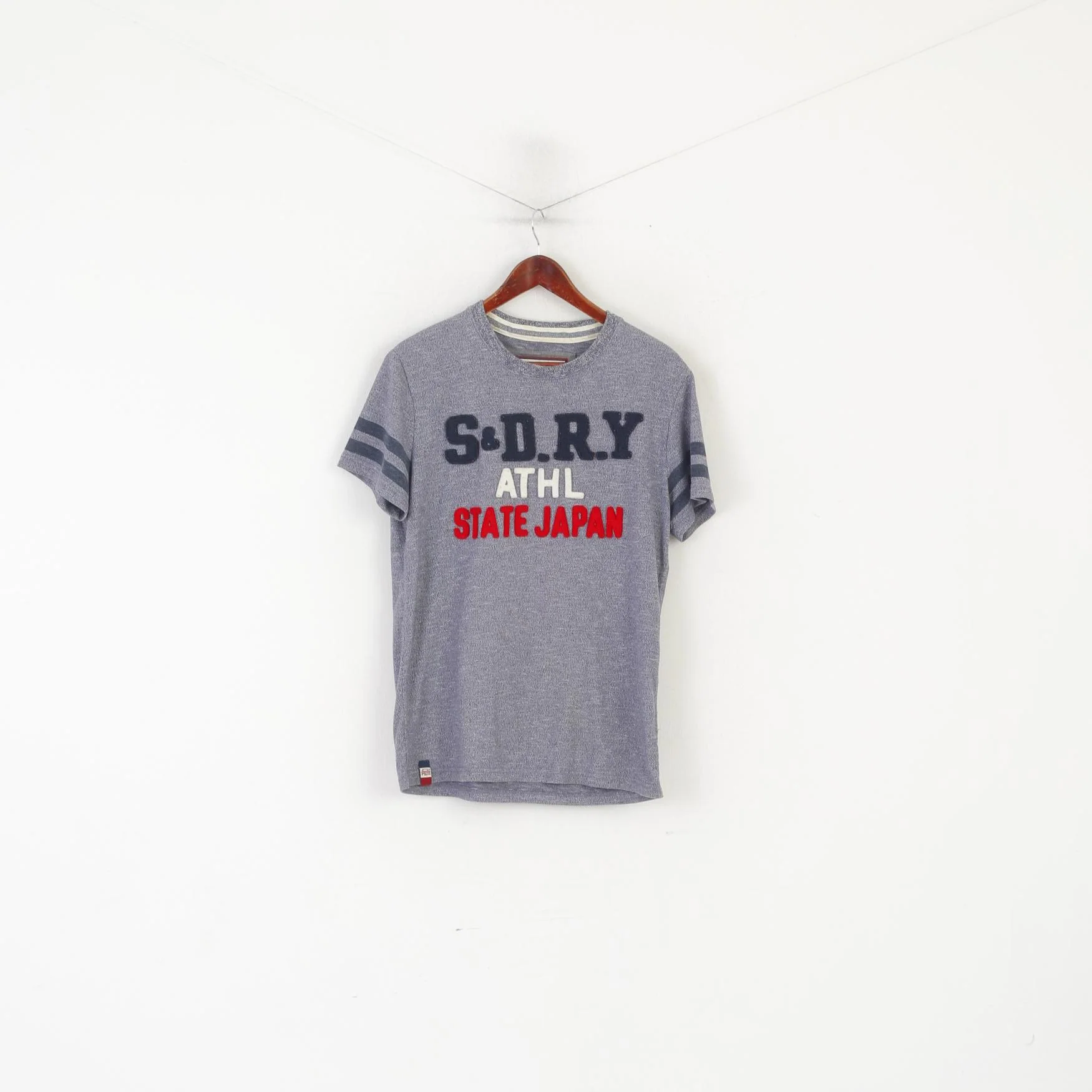 Superdry Men L Shirt Blue Cotton Embroidered Premium Goods Sport Top