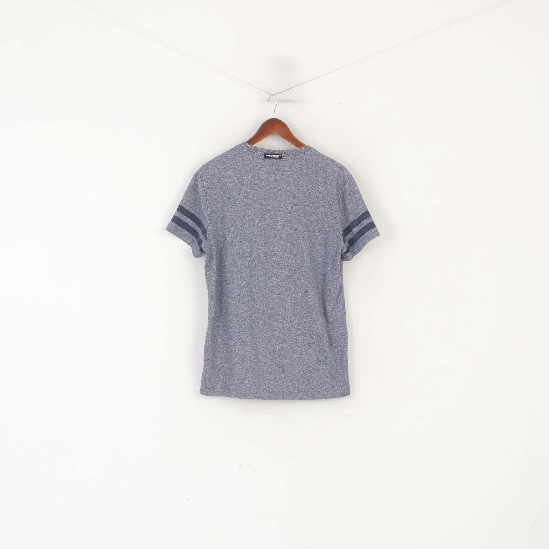 Superdry Men L Shirt Blue Cotton Embroidered Premium Goods Sport Top - Image 6
