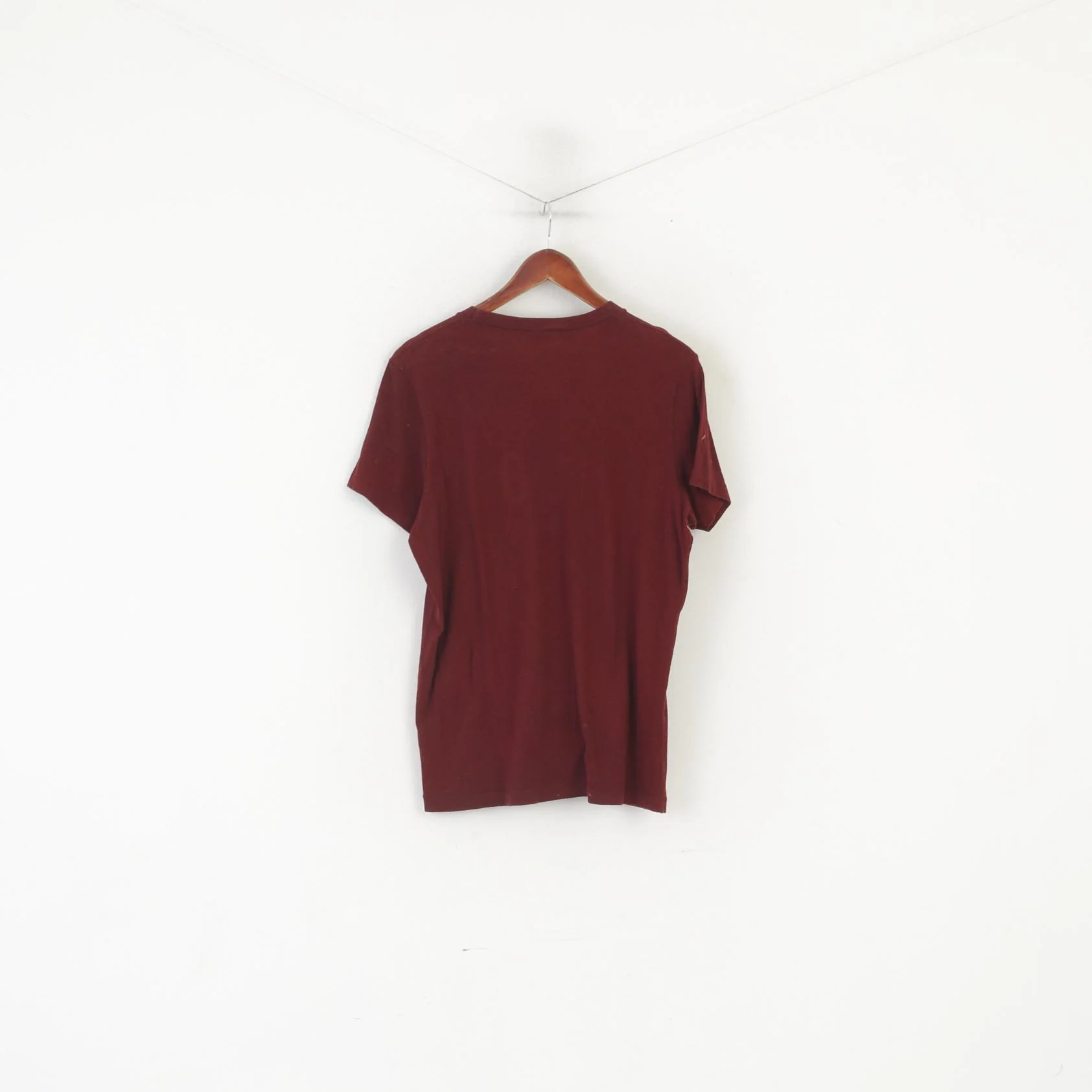 Hollister Men L Shirt Maroon Cotton Emroidered Logo Crew Neck Stretch Top - Image 5