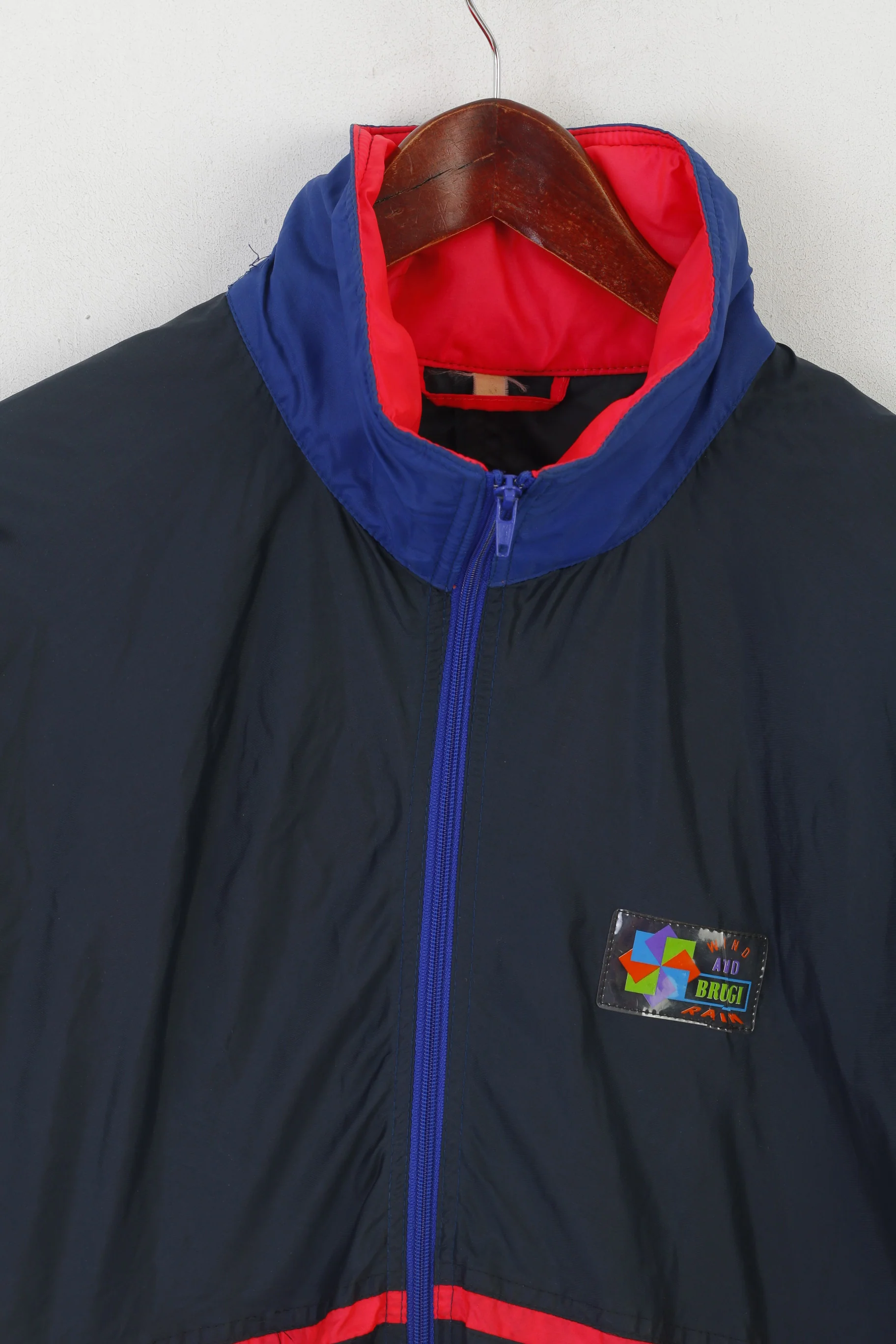 Brugi Men S Jacket Navy Nylon Vintage Waterproof Styled in Italy Hidden Hood Top - Image 2