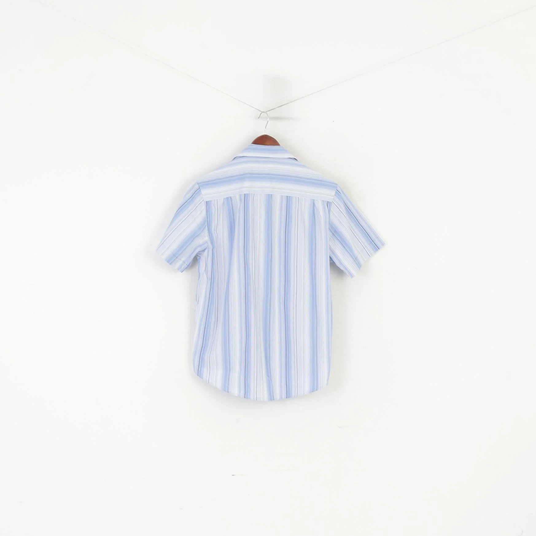 Ben Sherman Men M Casual Shirt Blue Cotton Striped Short Sleeve Top - Image 5