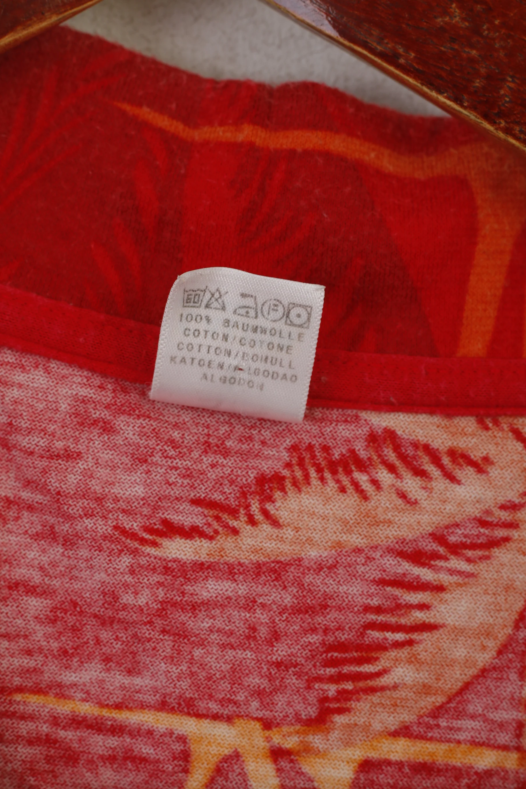 Calida Men L Casual Shirt Red Cotton Soft Palms Print Hawaii Short Sleeve Top - Image 4