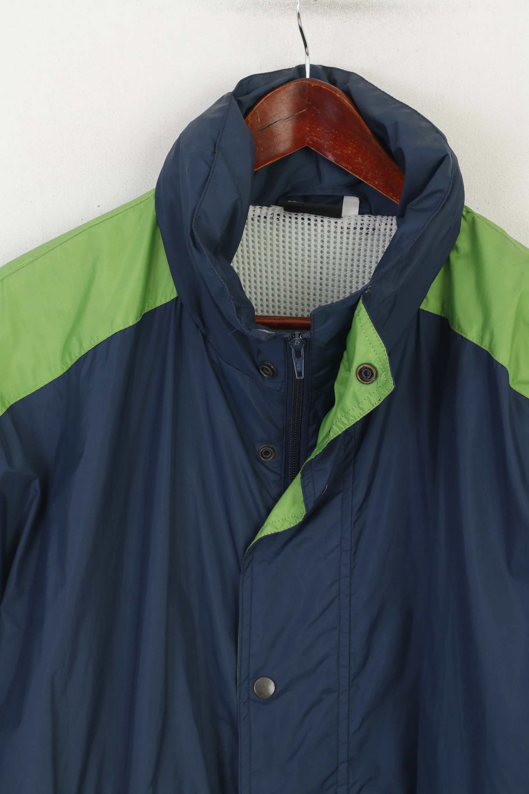 Speed Way Men XL Jacket Navy Nylon Waterproof Lightweight  Hidden Hood Vintage Top - Image 2