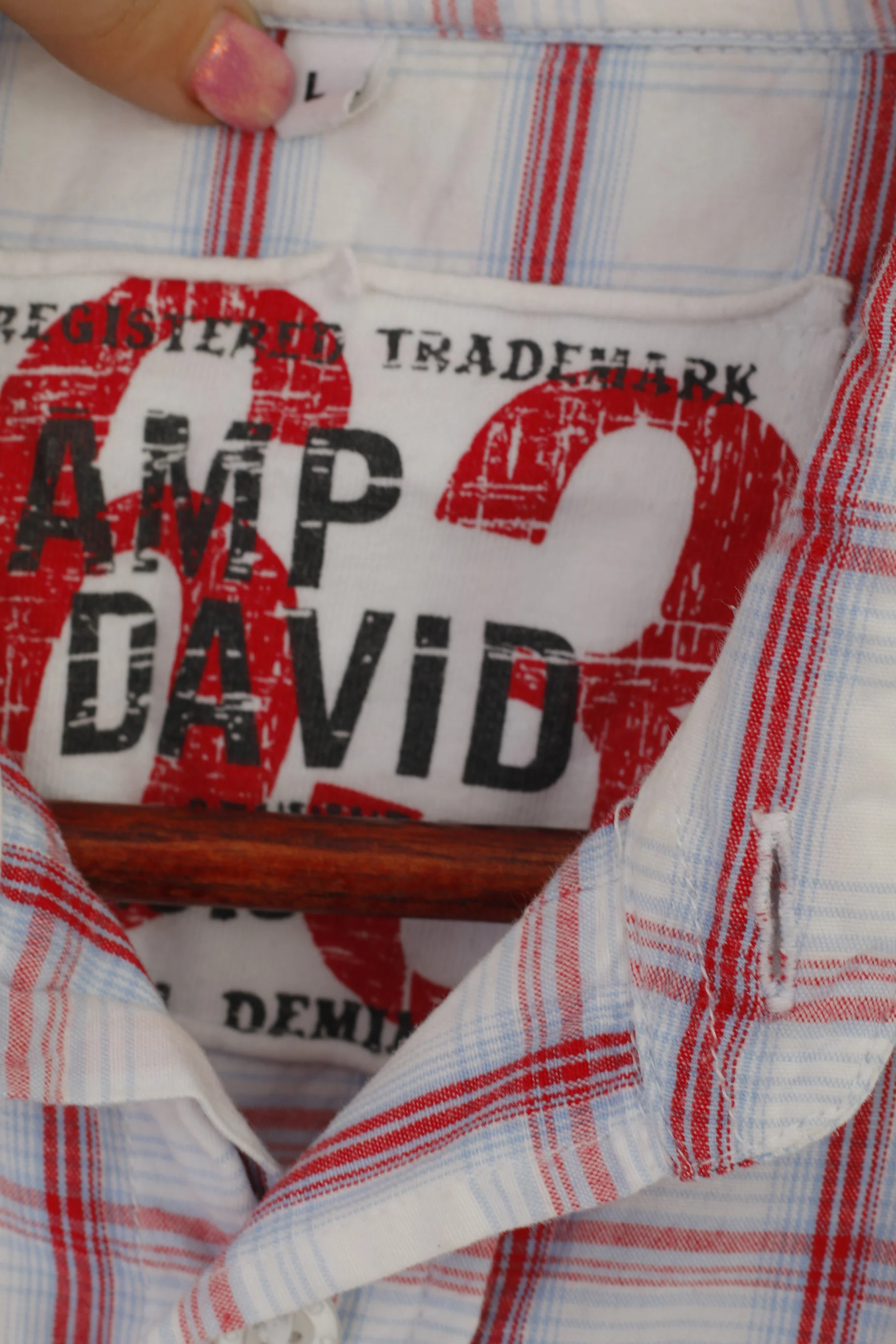 Camp David Men L (M) Casual Shirt Blue Check Vintage Cotton Short SleeveTop - Image 5