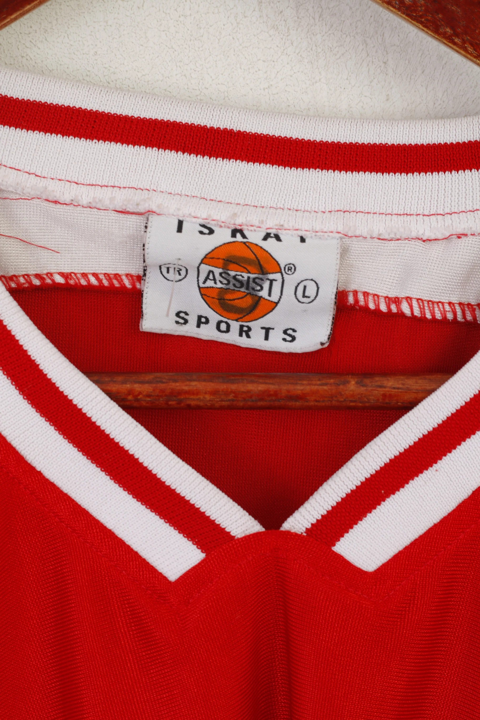 ISKAY Sports Assist Men L Shirt Red Vintage Basketball Nordlingen V Neck Jersey Top - Image 3