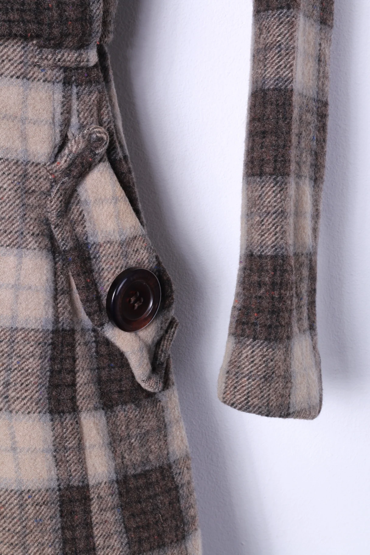 Kenvelo Womens S Coat Brown Check Wool Double Breasted Belted Classic Top - Image 3