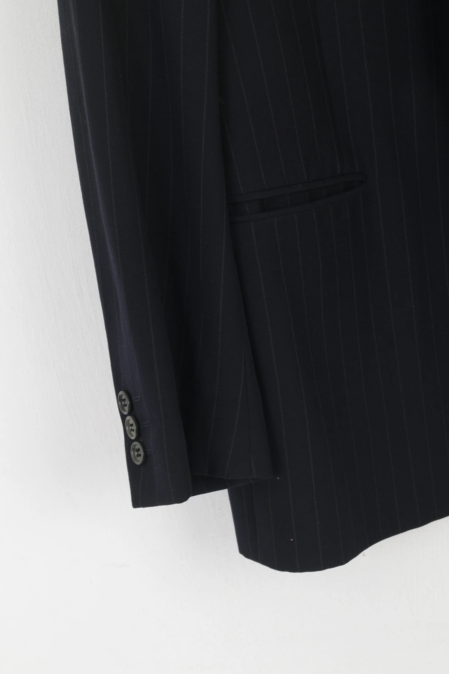 Nino Danieli Men 50 40 Blazer Navy Striped Wool Made in Italy Single Breasted Jacket - Image 3