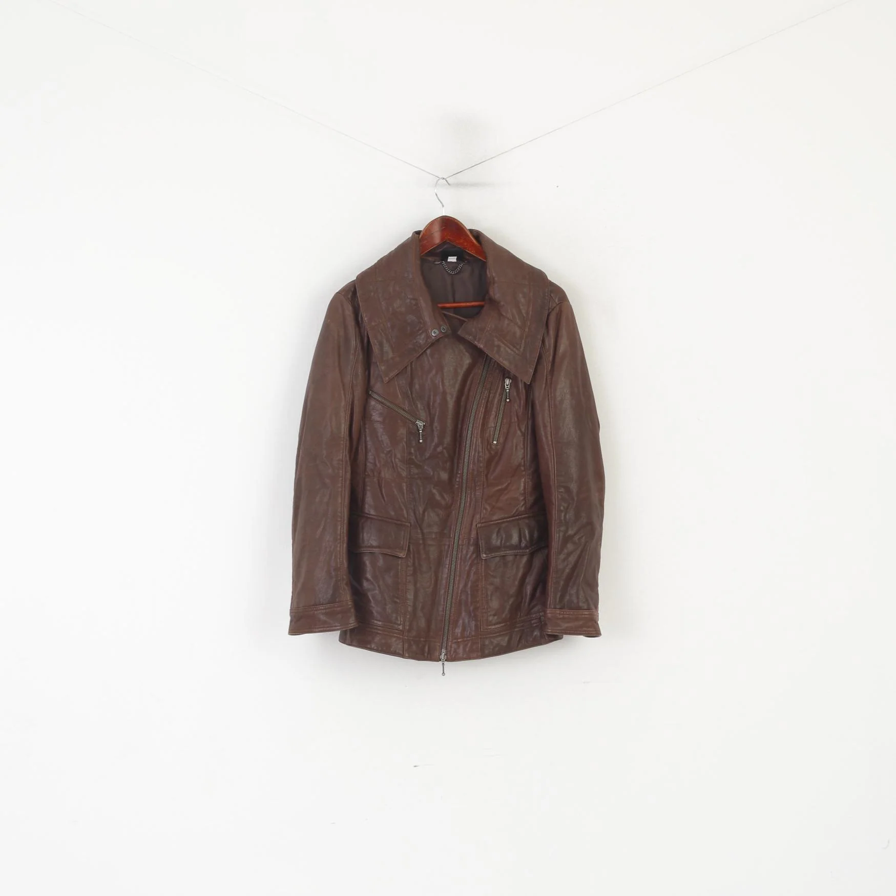 Madeleine Women 10 36 S Jacket Brown Leather Full Zipper Classic Lined Biker Top