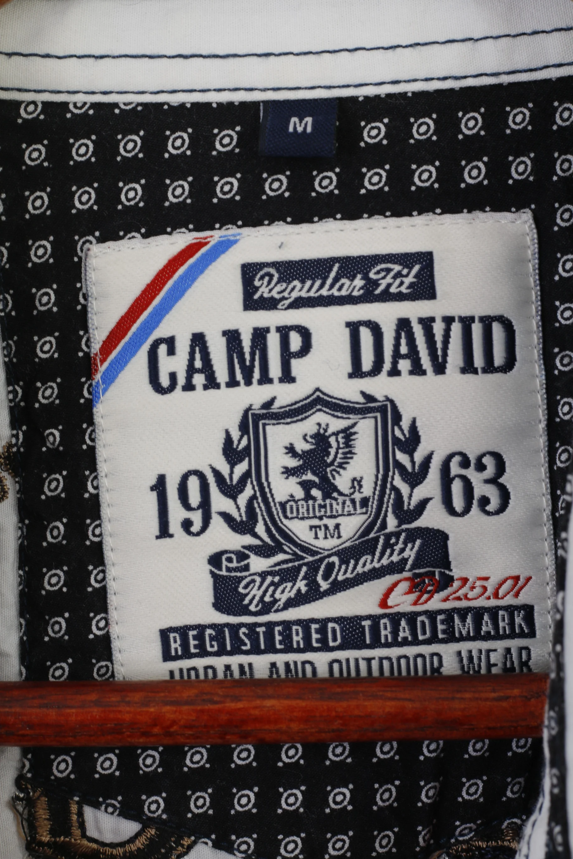 Camp David Men M Casual Shirt Navy Cotton Striped Princeton Sporting Fencing Top - Image 4