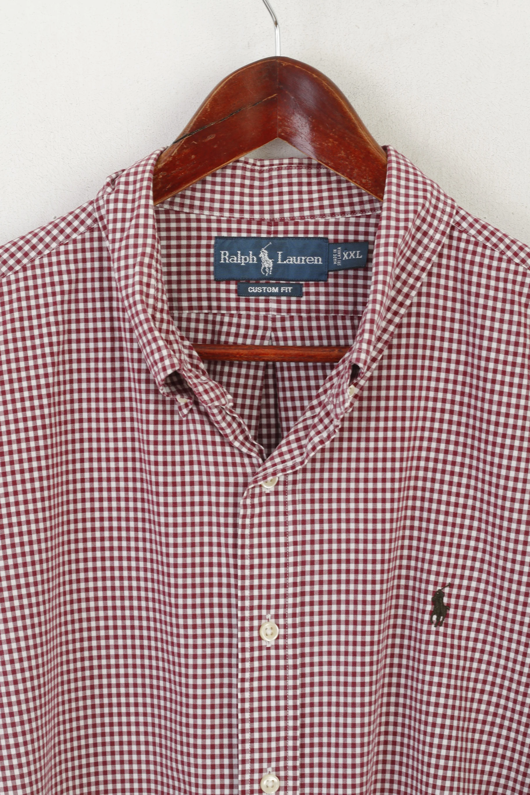 Ralph Lauren Men XXL Casual Shirt Burgundy Check Cotton Custom Fit Long Sleeve Top - Image 2