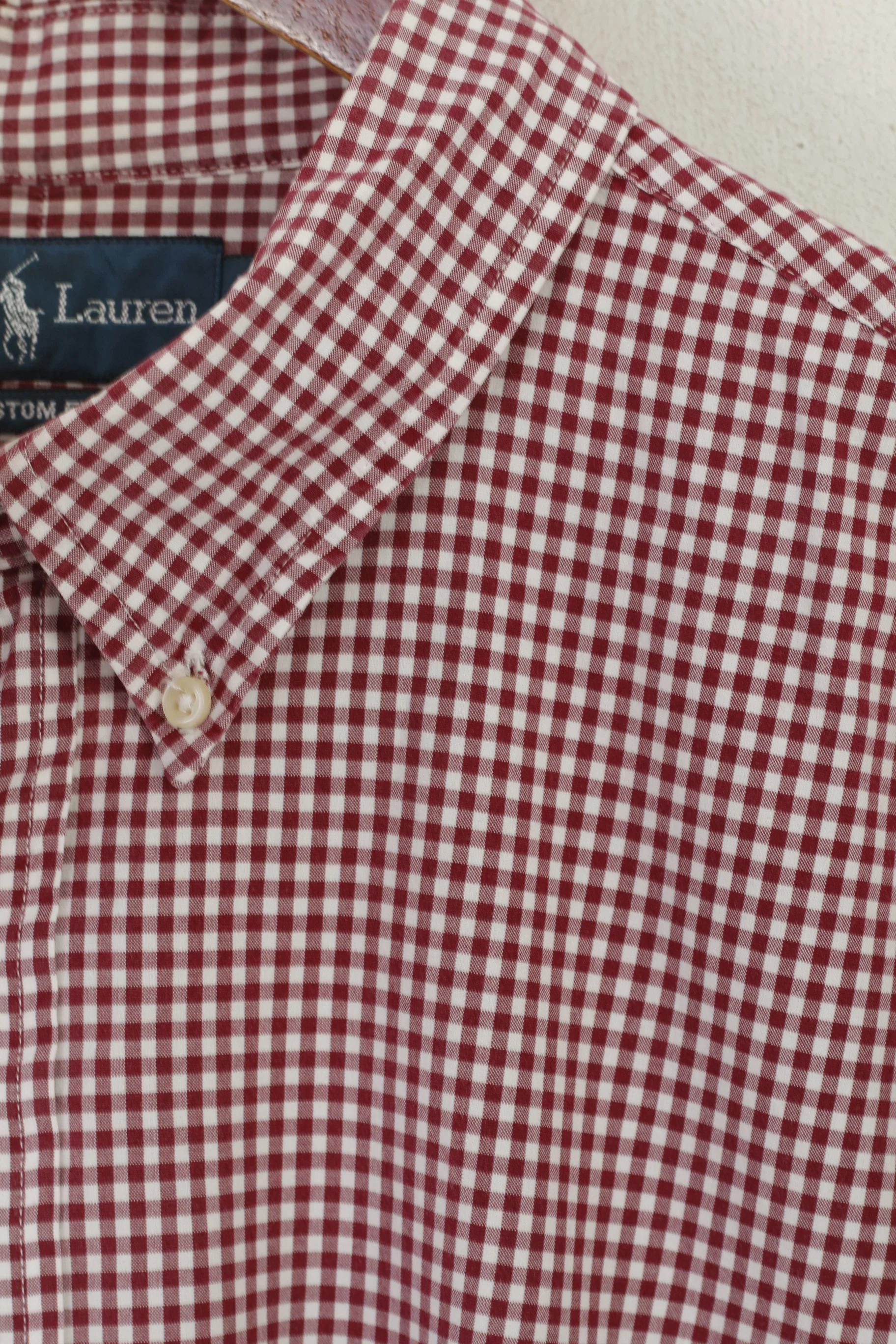 Ralph Lauren Men XXL Casual Shirt Burgundy Check Cotton Custom Fit Long Sleeve Top - Image 3
