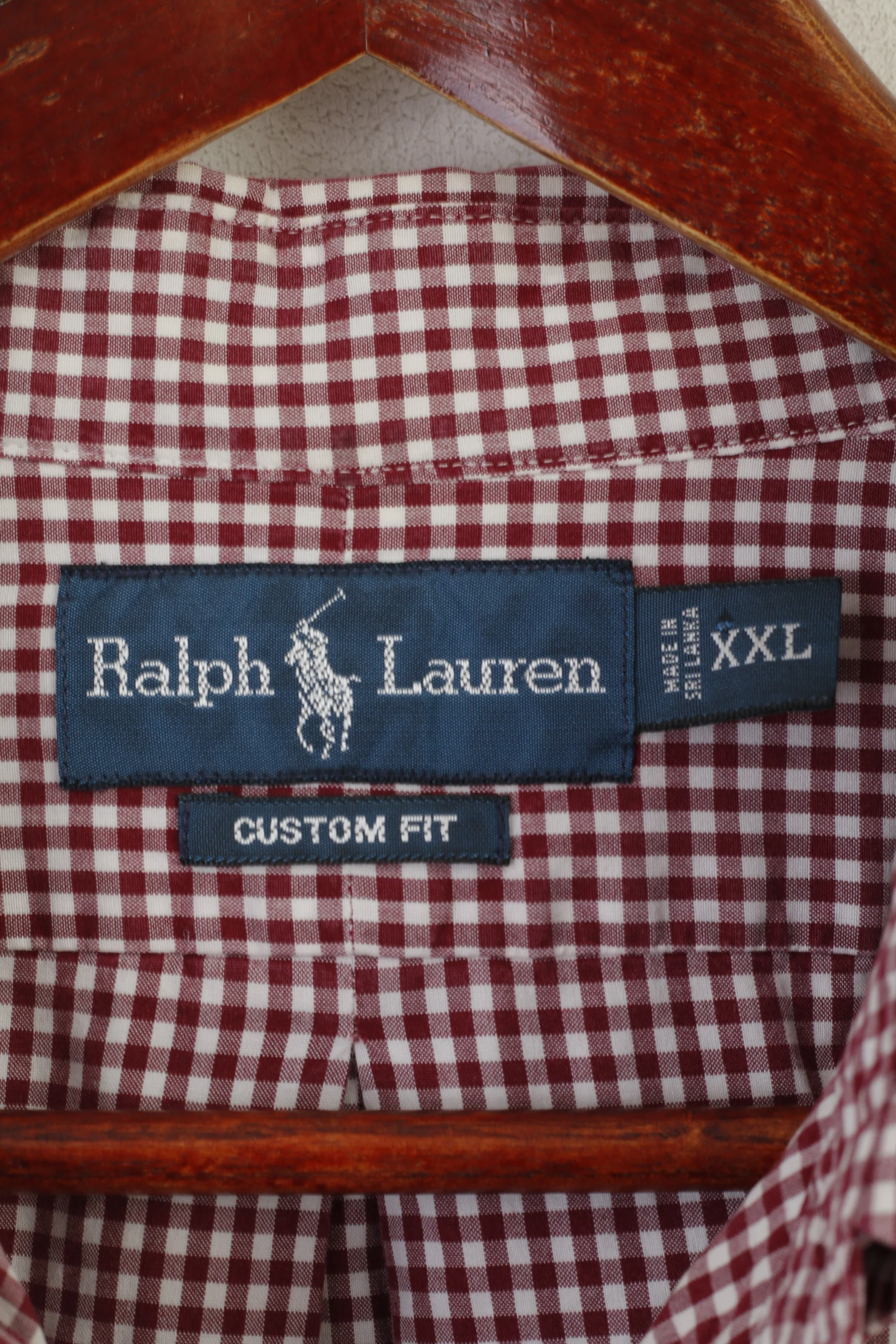 Ralph Lauren Men XXL Casual Shirt Burgundy Check Cotton Custom Fit Long Sleeve Top - Image 4