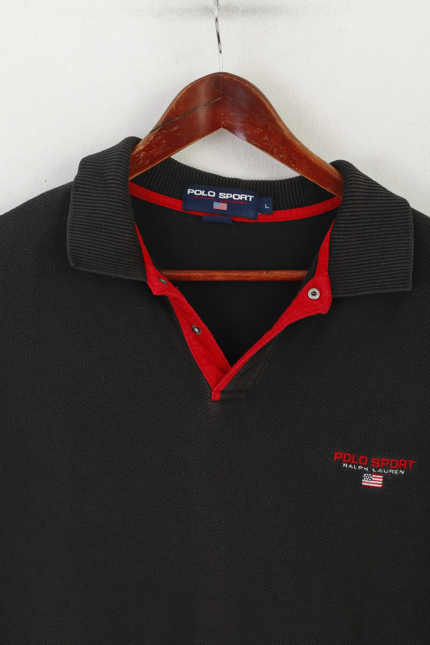 Polo Sport Ralph Lauren Men L Polo Shirt Black Cotton Vintage Stretch Classic Top - Image 2