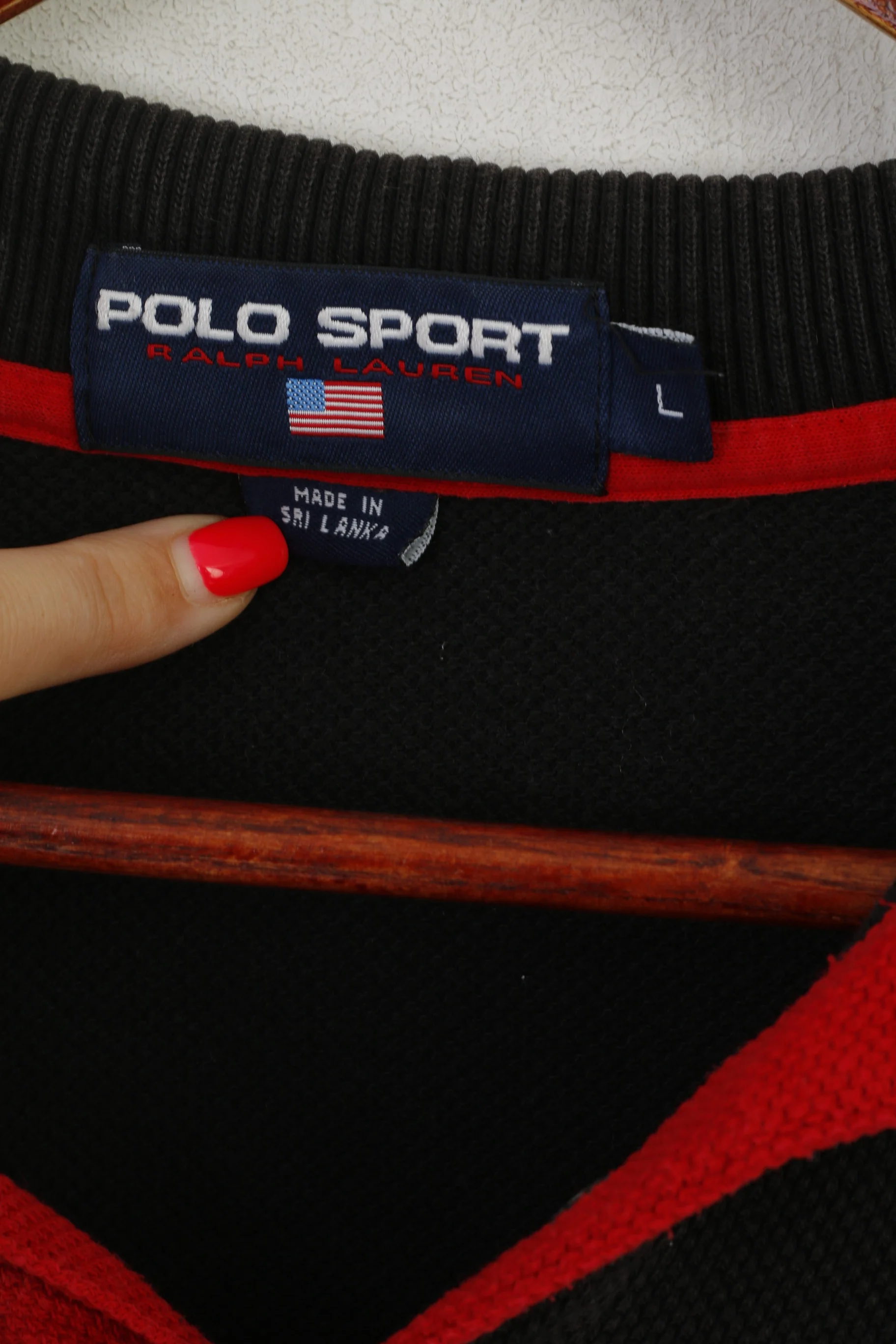 Polo Sport Ralph Lauren Men L Polo Shirt Black Cotton Vintage Stretch Classic Top - Image 3