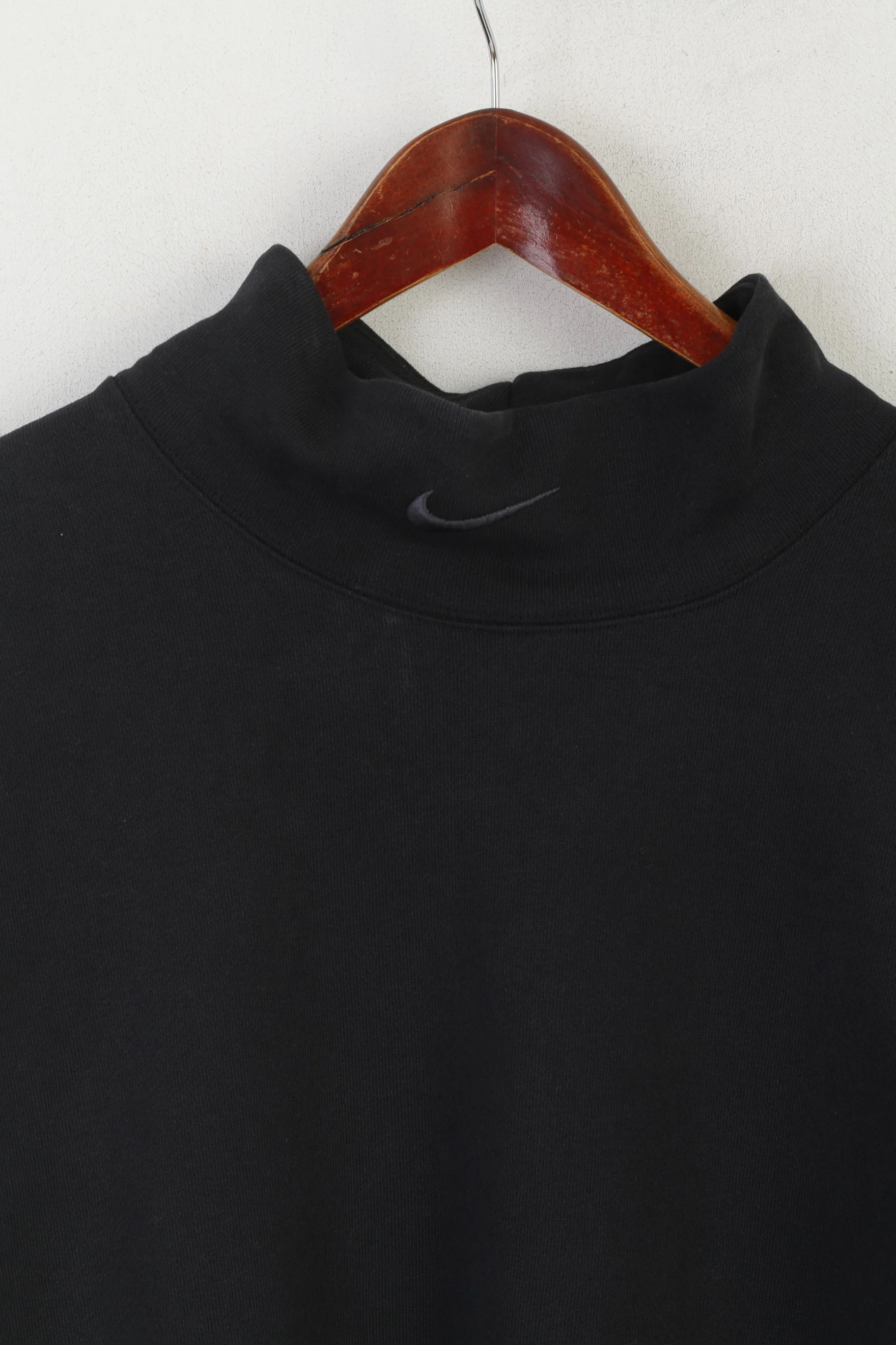 Nike Men L Swetashirt Black Cotton Logo Turtle Neck Oversize Sportswear Top - Image 2