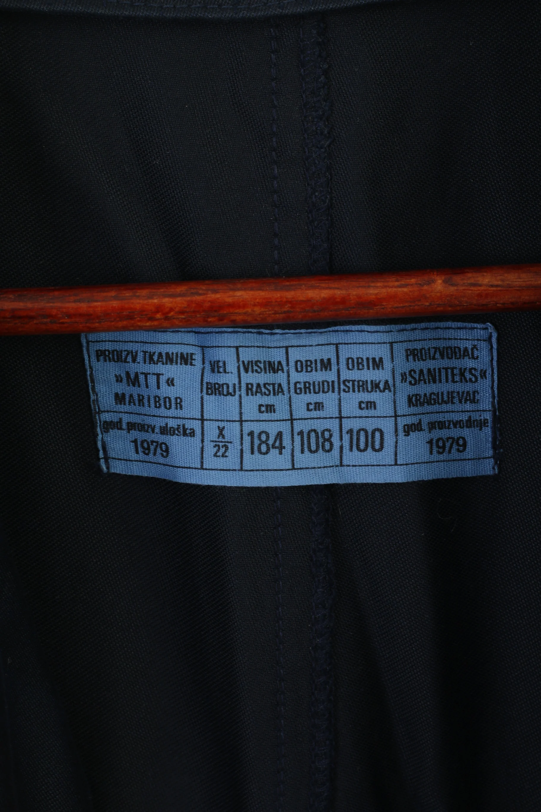 Vintage Men L 184 Coat Navy Cotton Military Croatian Belted Maribor 1979 Trench - Image 5
