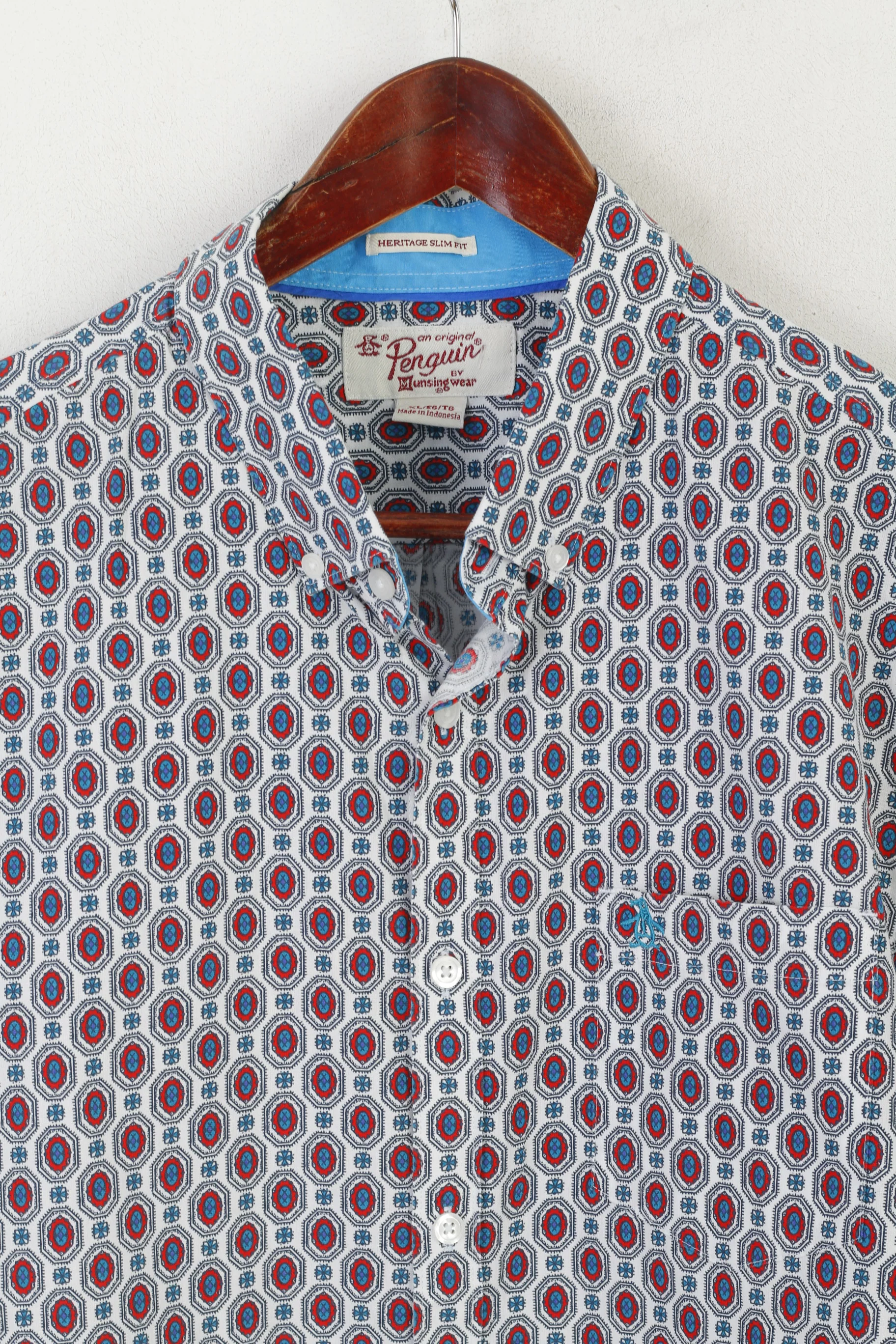 Original Penguin Men XL Casual Shirt White Printed Cotton Short Sleeve Pocket Top - Image 2