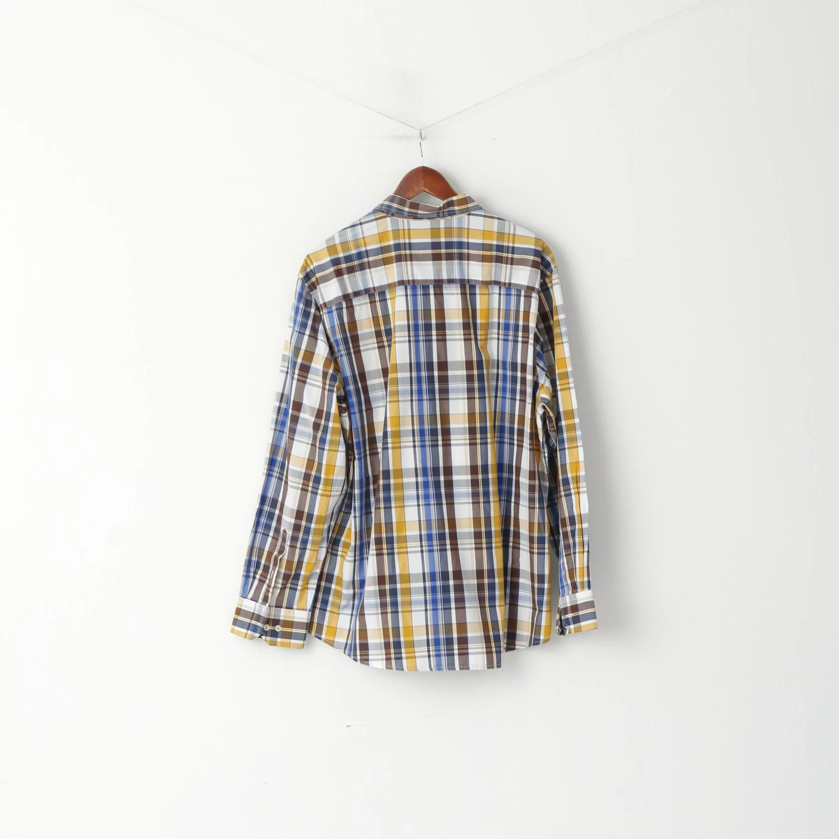 Jean Carriere Men XXL Casual Shirt Blue Check Cotton Basic Long Sleeve Top - Image 6