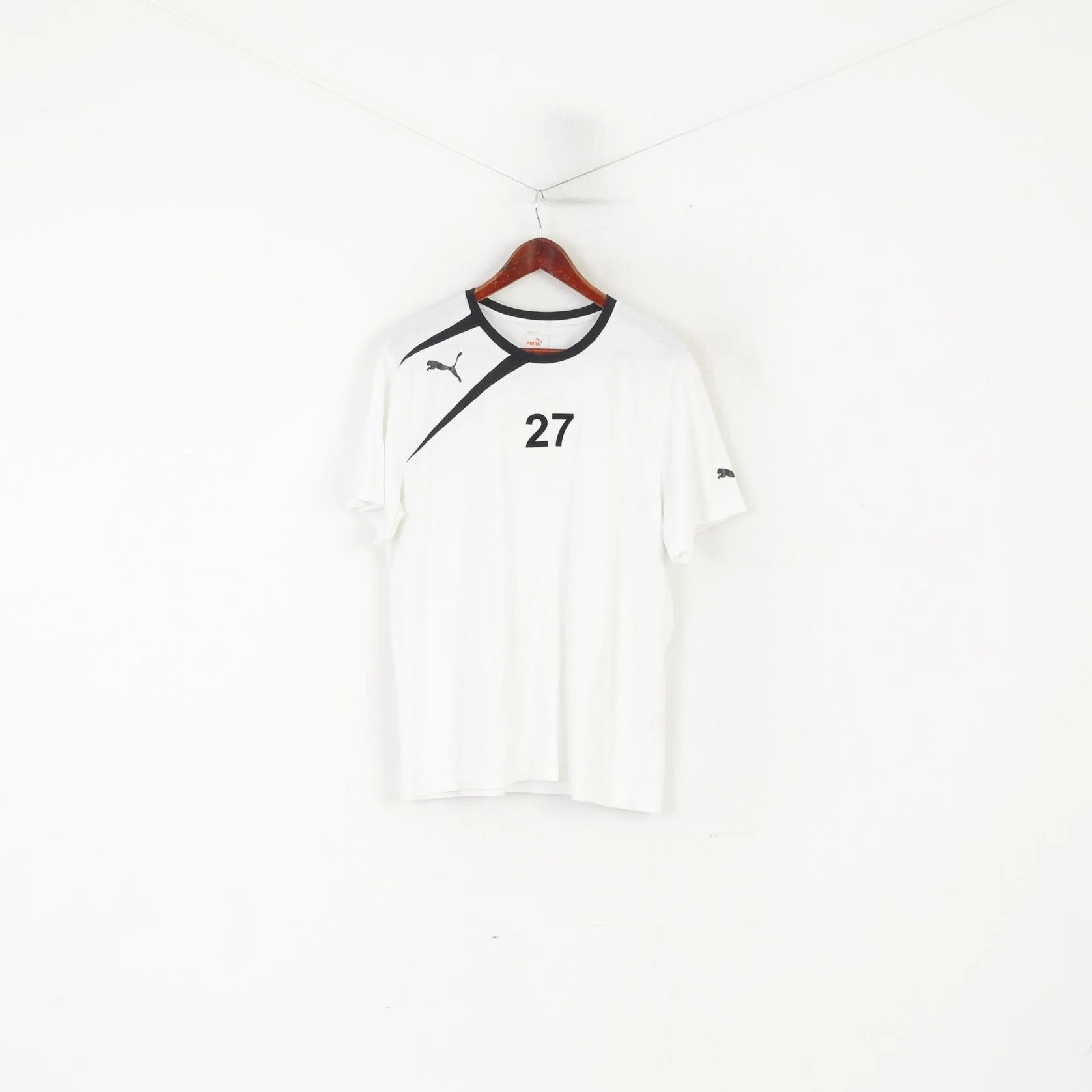 Puma Men L Shirt White Cotton Sport Vtg Lifestyle #27 Sportswear Football Top