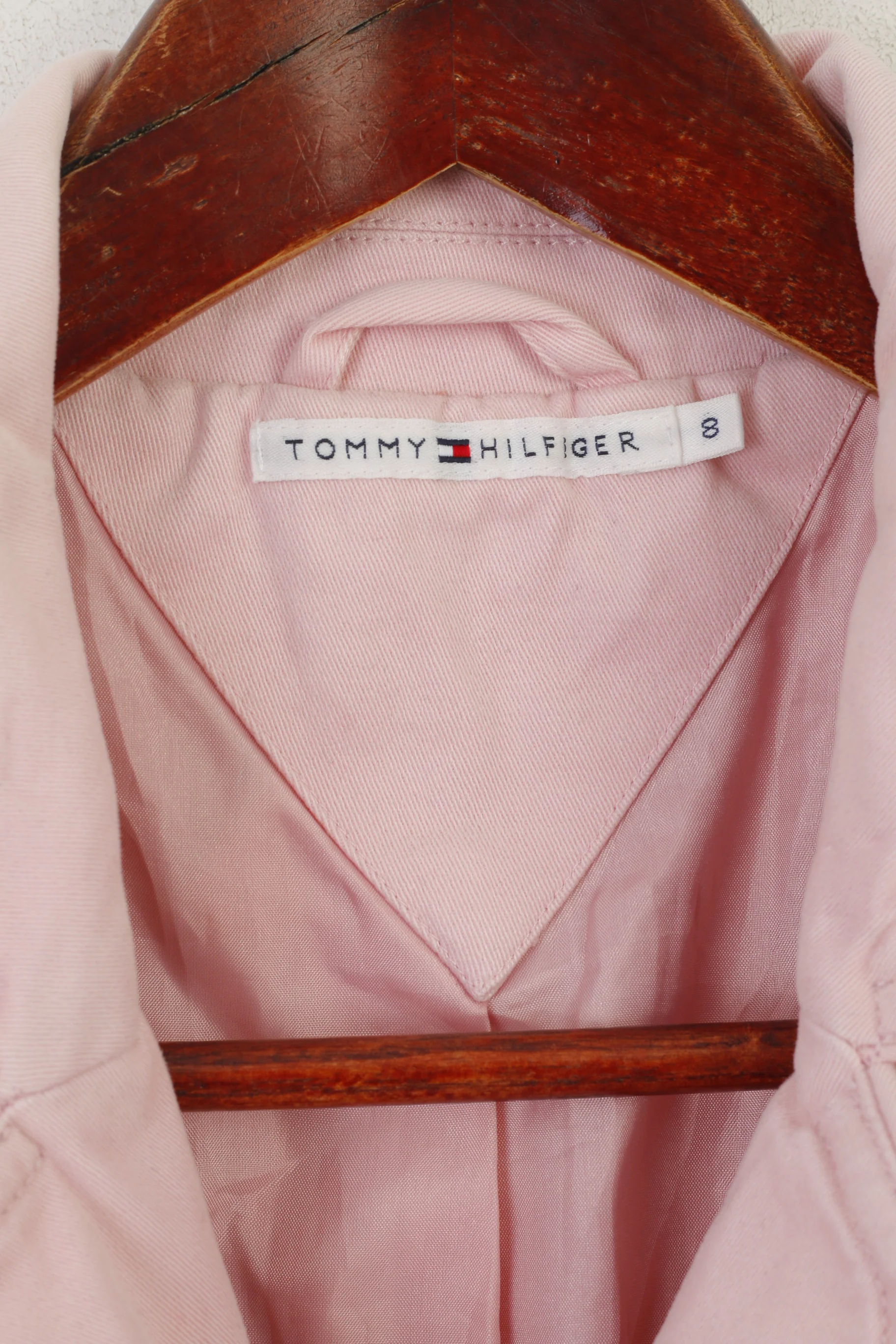 Tommy Hilfiger Women 8 S Blazer Pink Cotton Cropped Shoulder Pads Jacket - Image 4