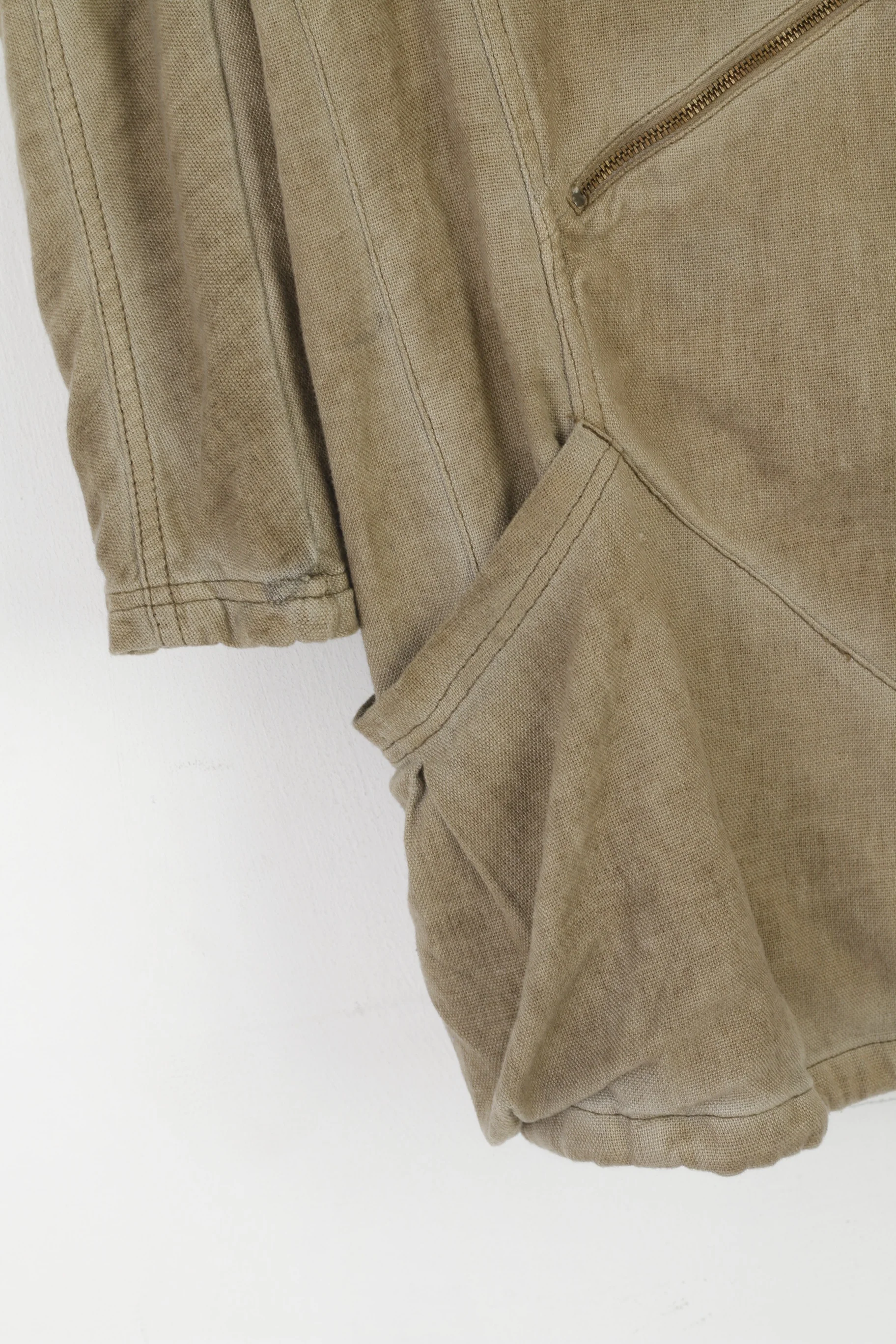 Nu by Staff Women XS Tunic Blouse Brown Cotton Linen Oversize Full Zip Long Jacket Top - Image 3