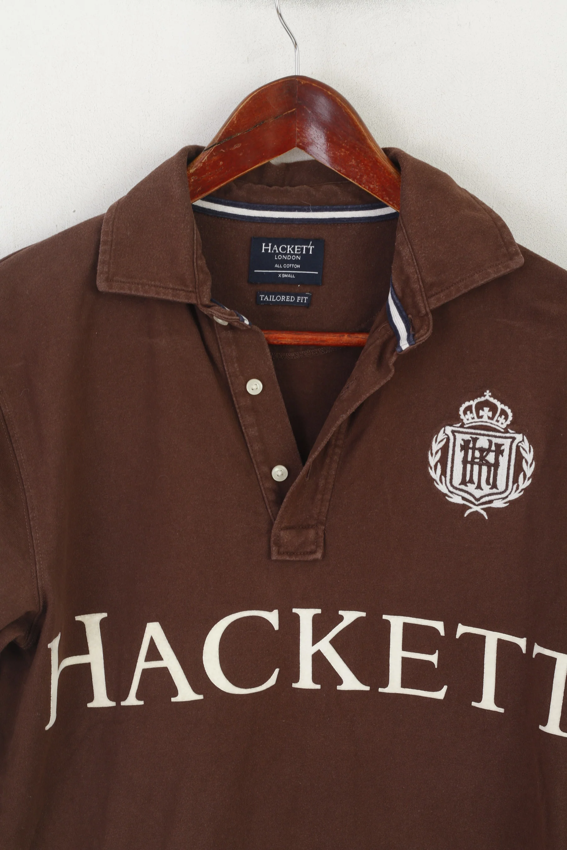 Hackett London Men XS Polo Shirt Brown Cotton Limited Edition Long Sleeve Top - Image 2