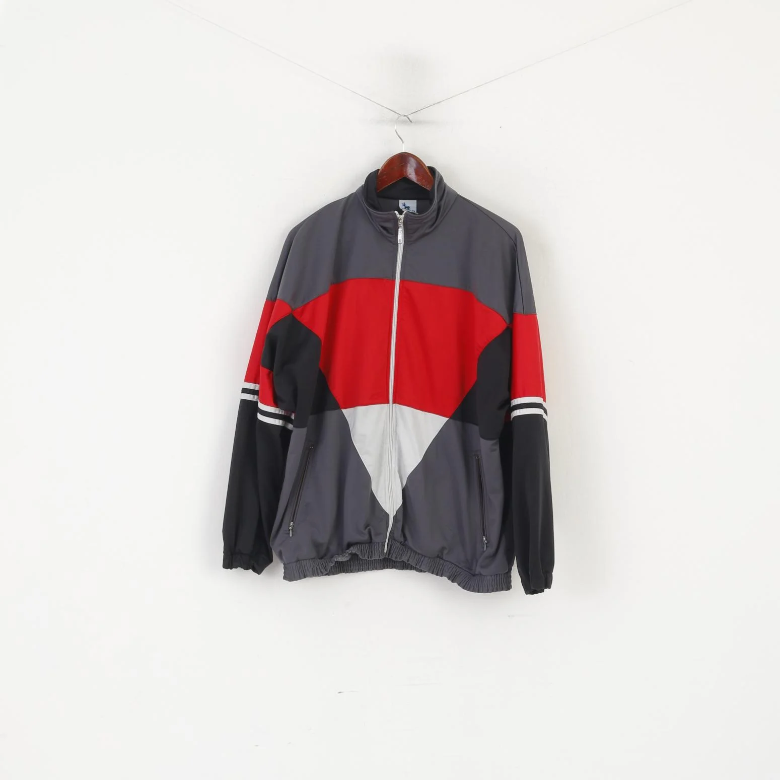 C&A Rodeo Men 38/40 M Sweatshirt Gray Shiny Zip Up Vintage Retro Track Top