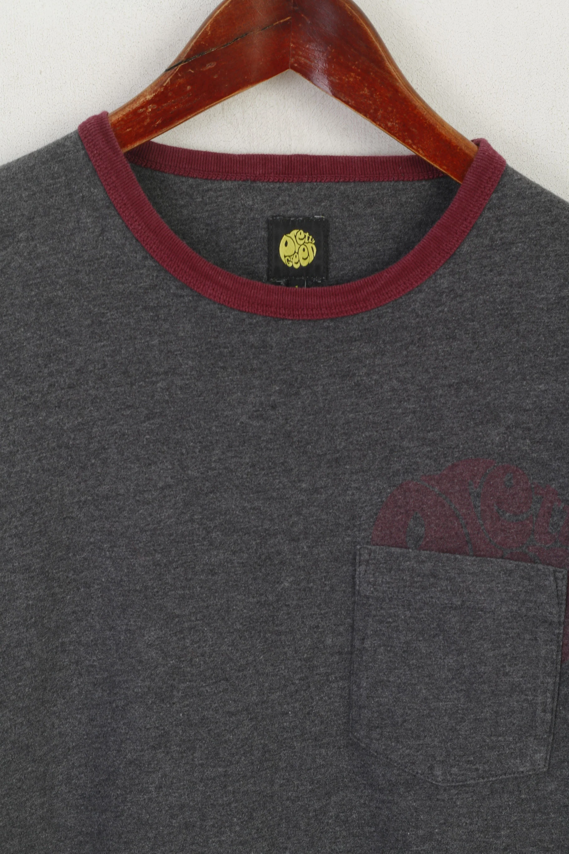 Pretty Green Men 1 XS Shirt Grey Cotton Crew Neck Slim Fit Classic Pocket Top - Image 2