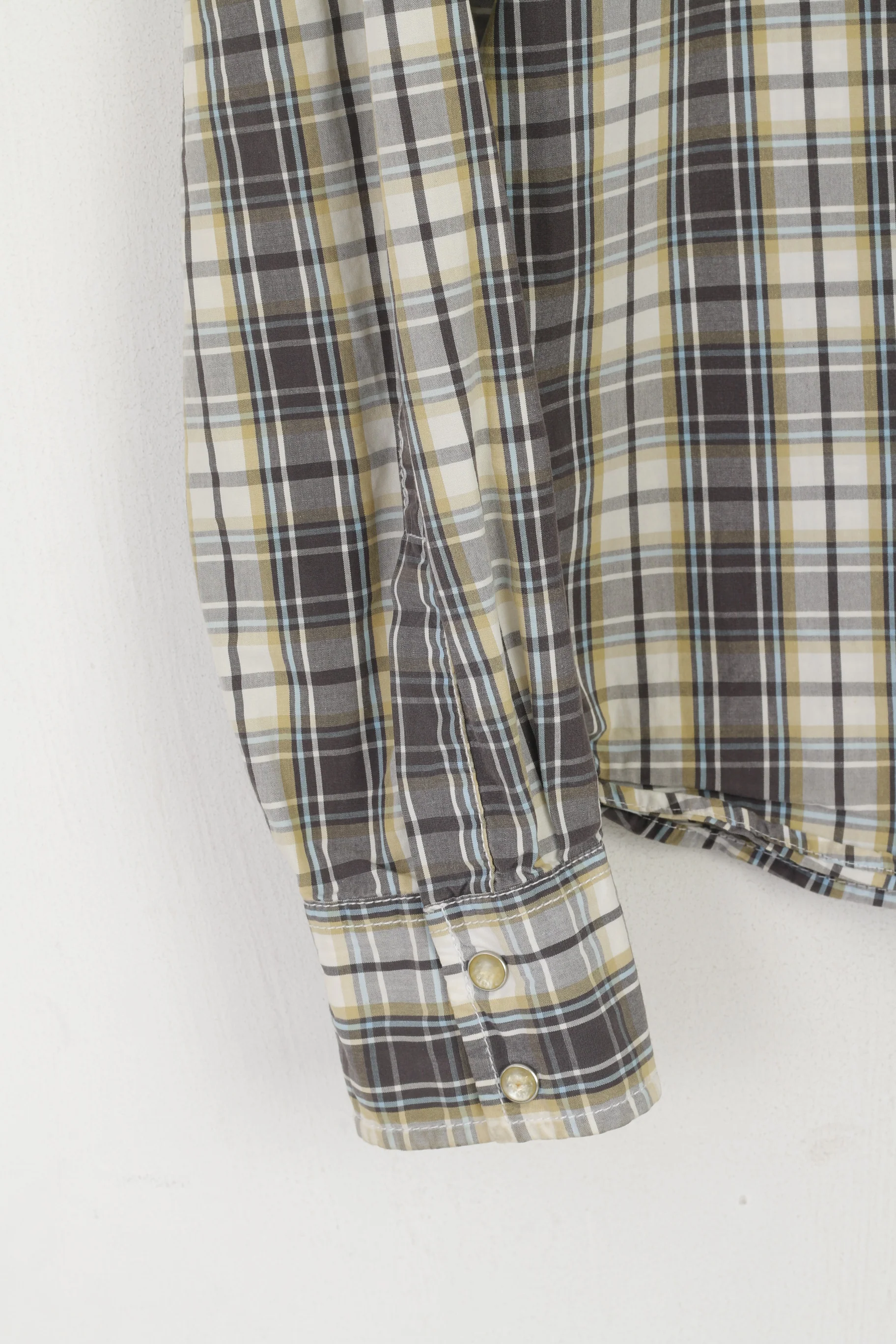 Hollister Men S Casual Shirt Brown Check Cotton Snap Button Pocket Long Sleeve Top - Image 3