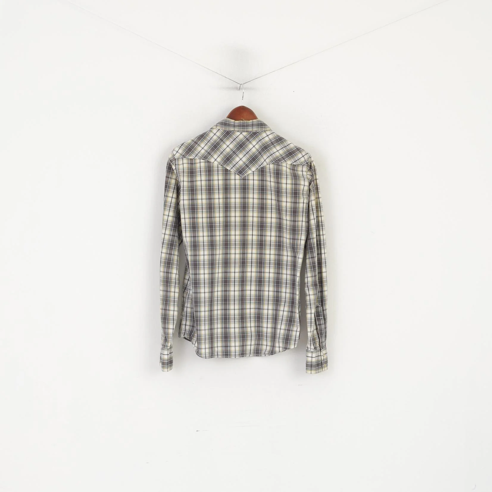 Hollister Men S Casual Shirt Brown Check Cotton Snap Button Pocket Long Sleeve Top - Image 5
