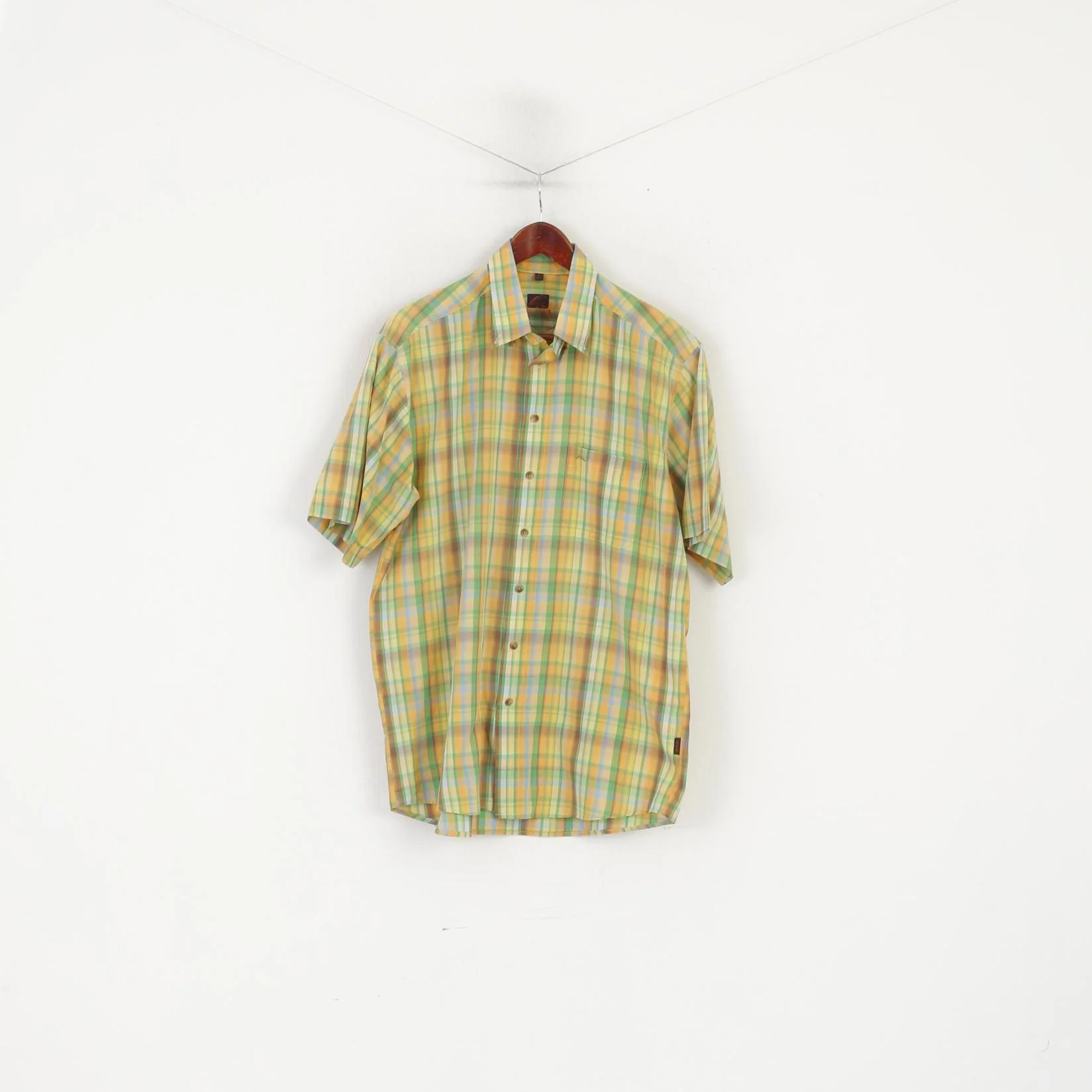 McKay Men M 39/40 Casual Shirt Green Check Outdoor Short Sleeve Button Down Collar Top