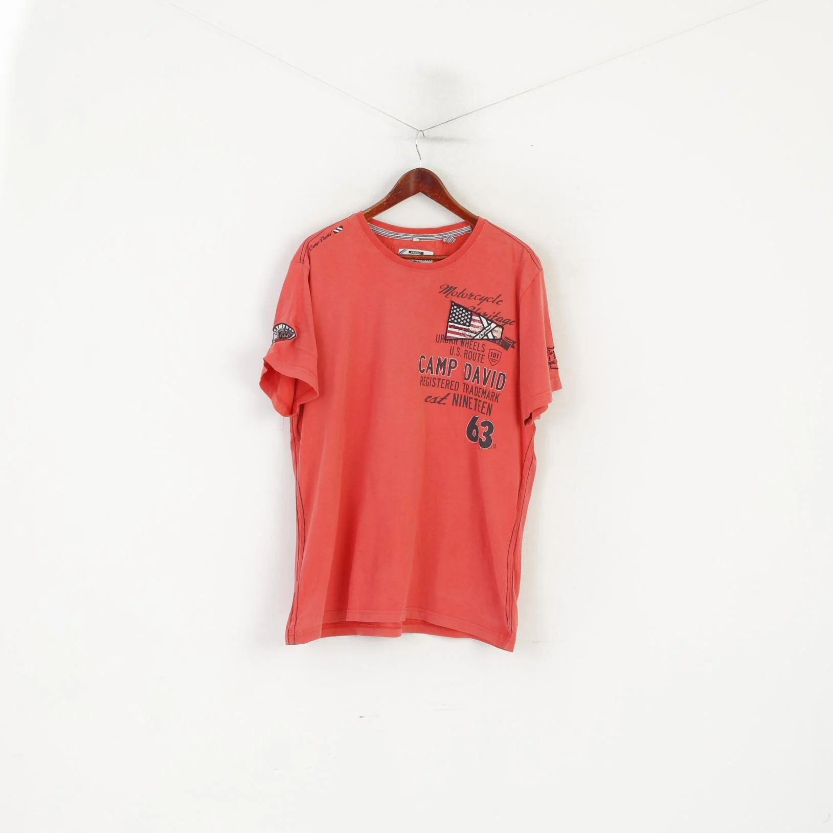 Camp David Men XXL T-Shirt Peach Cotton Embroidered Motorcycle Heritage Top