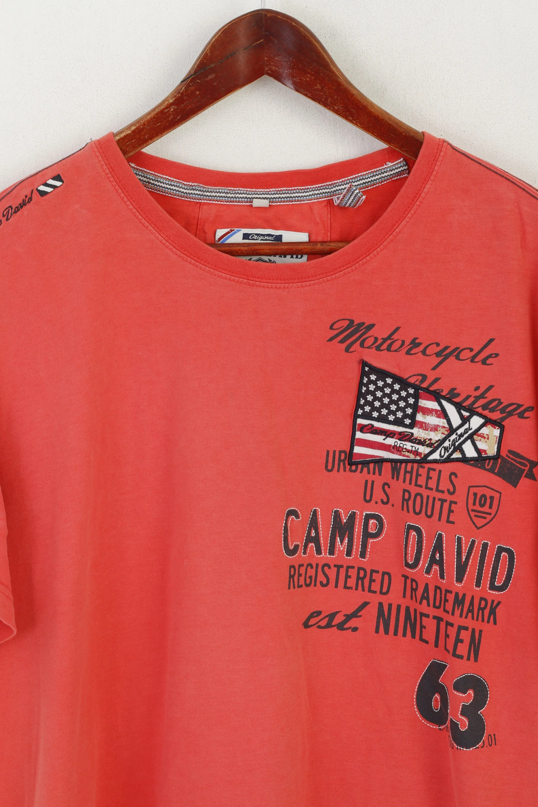 Camp David Men XXL T-Shirt Peach Cotton Embroidered Motorcycle Heritage Top - Image 2
