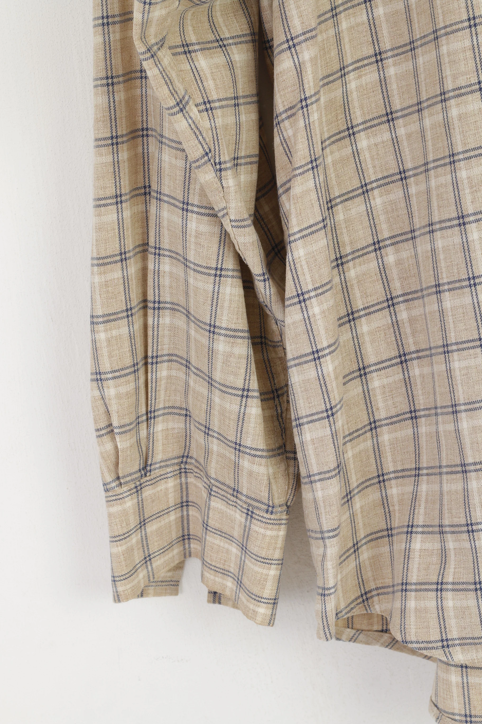 Red Green Men L Casual Shirt Beige Check Cotton Detailed Buttons Long Sleeve Top - Image 3