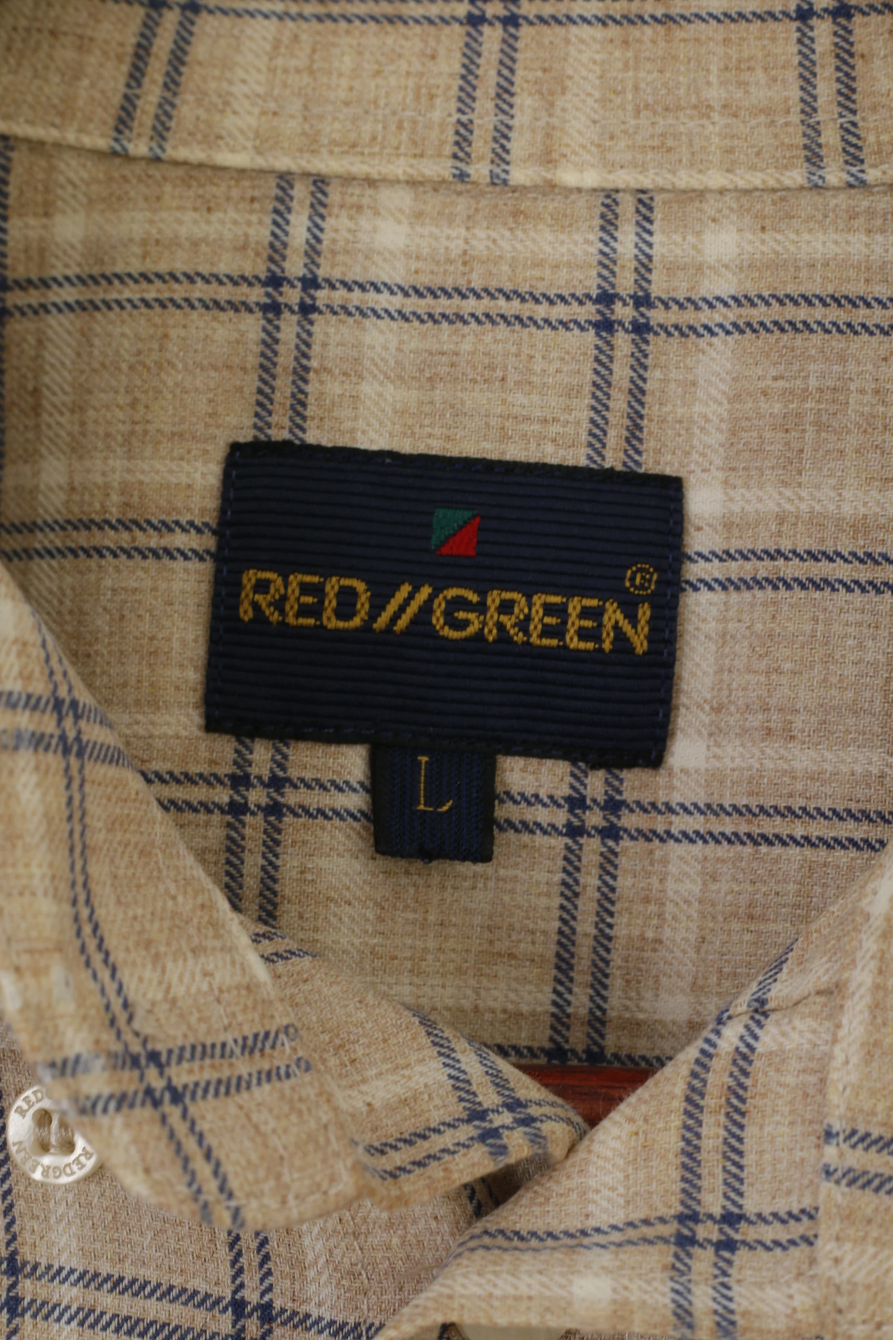 Red Green Men L Casual Shirt Beige Check Cotton Detailed Buttons Long Sleeve Top - Image 4