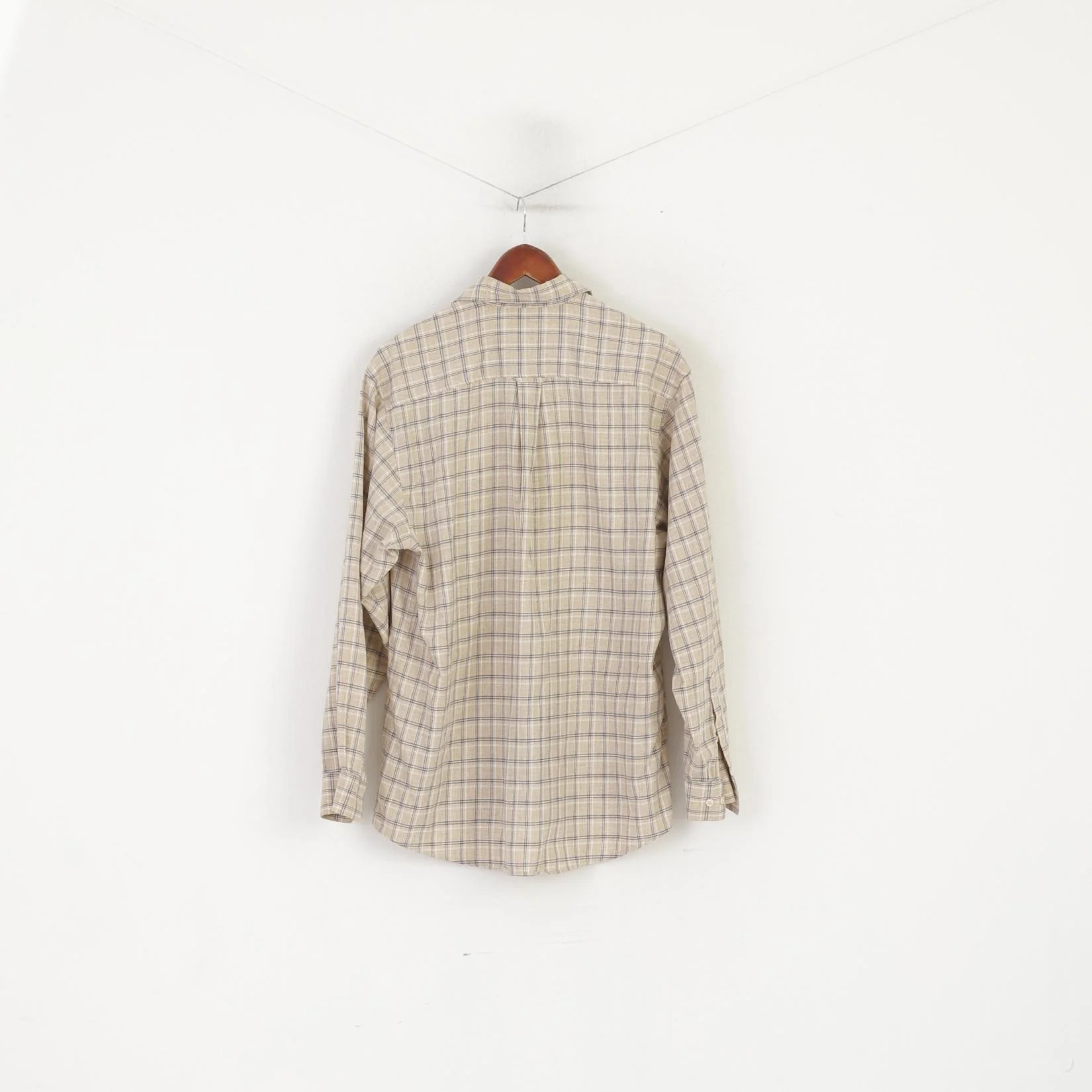 Red Green Men L Casual Shirt Beige Check Cotton Detailed Buttons Long Sleeve Top - Image 6